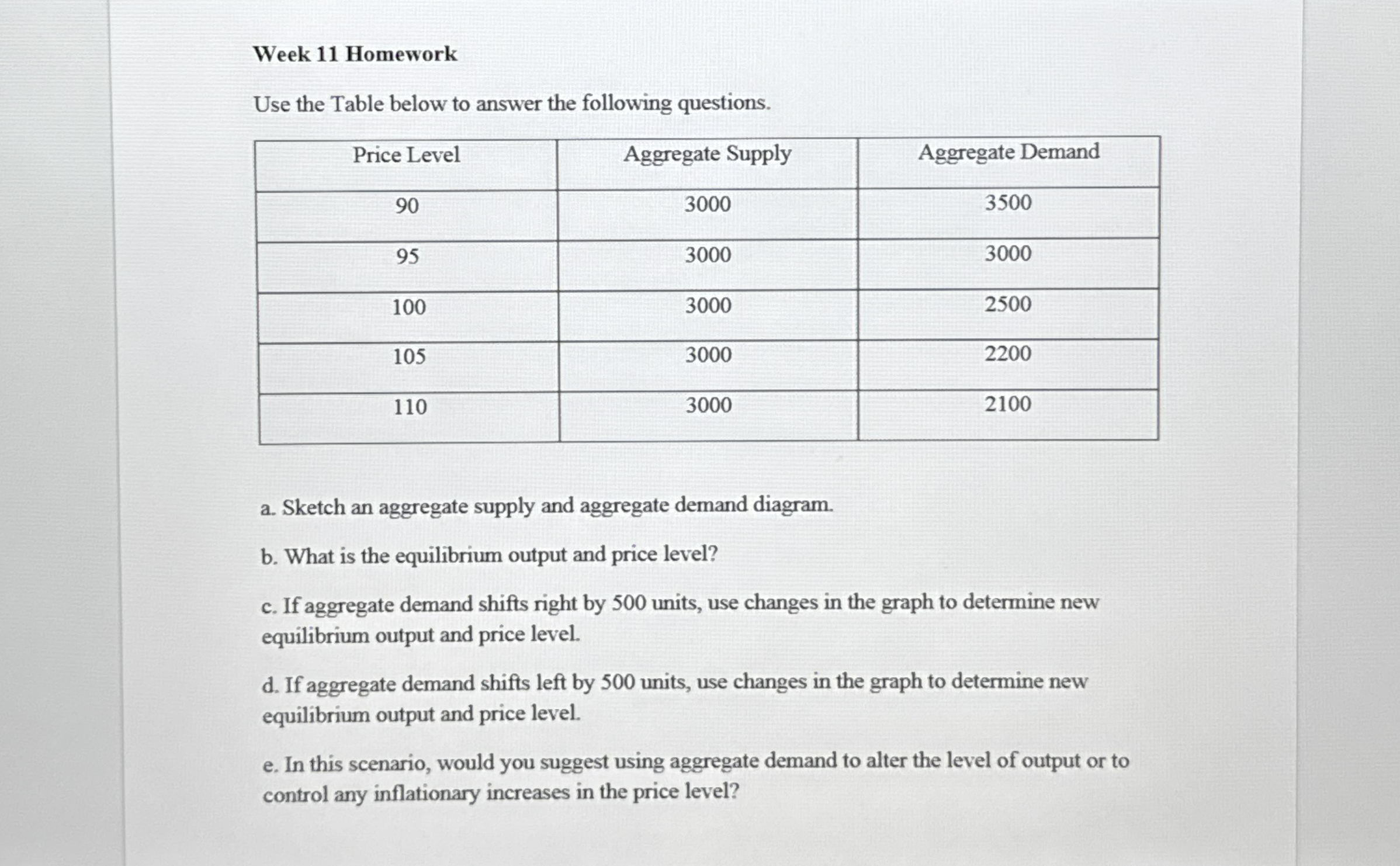 Week 1 1 Homework Use the Table below to answer