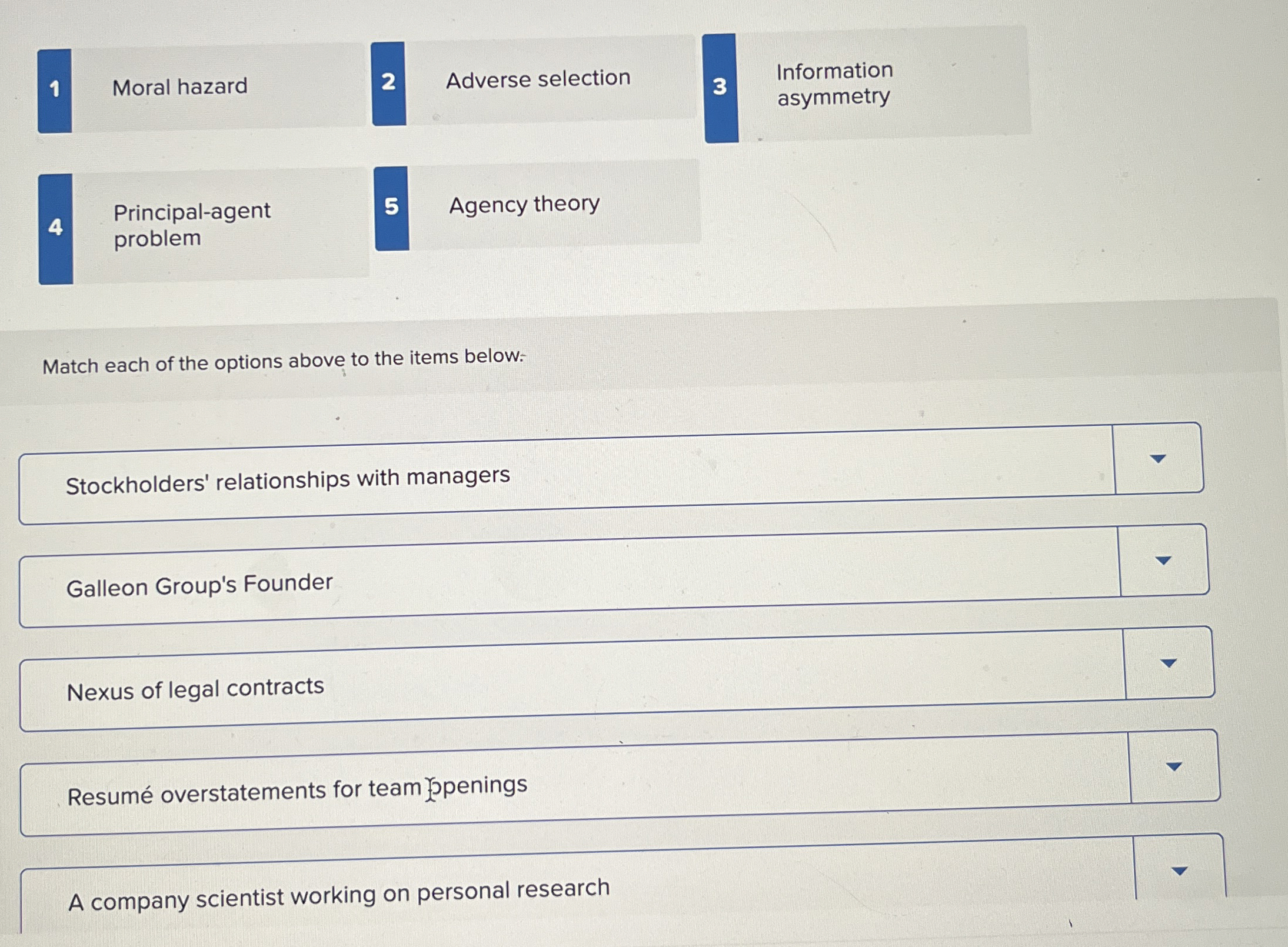 1 Moral hazard 2 Adverse selection 3 Information