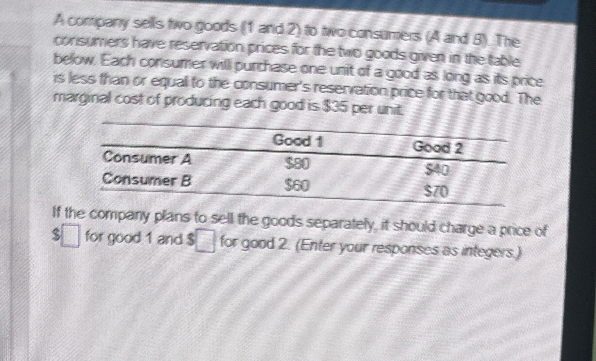 A compary sells two goods ( 1 and 2 ) to two