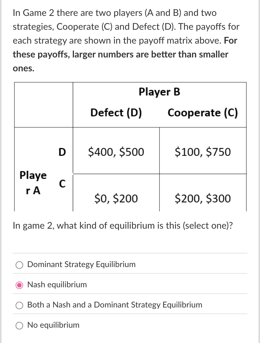 In Game 2 there are two players ( A and B ) and