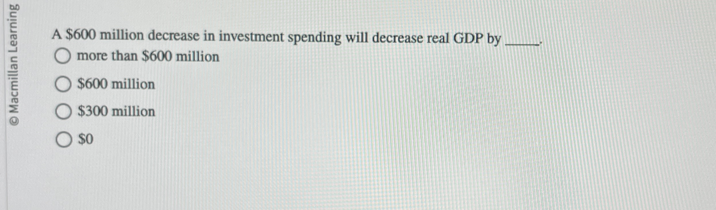 A $ 6 0 0 million decrease in investment spending