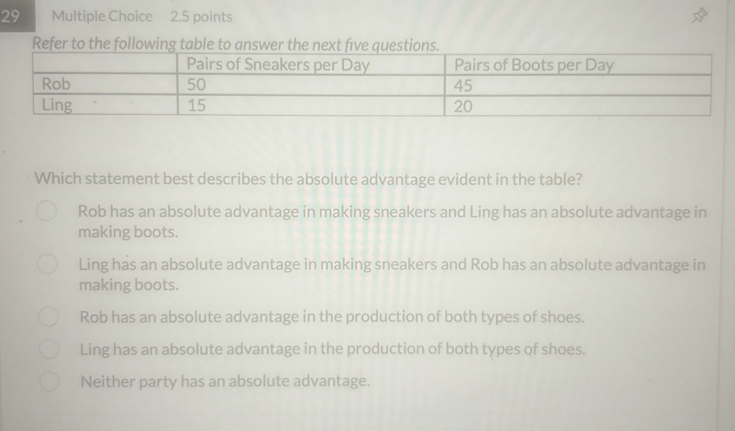 2 9 Multiple Choice 2 . 5 points Refer to the