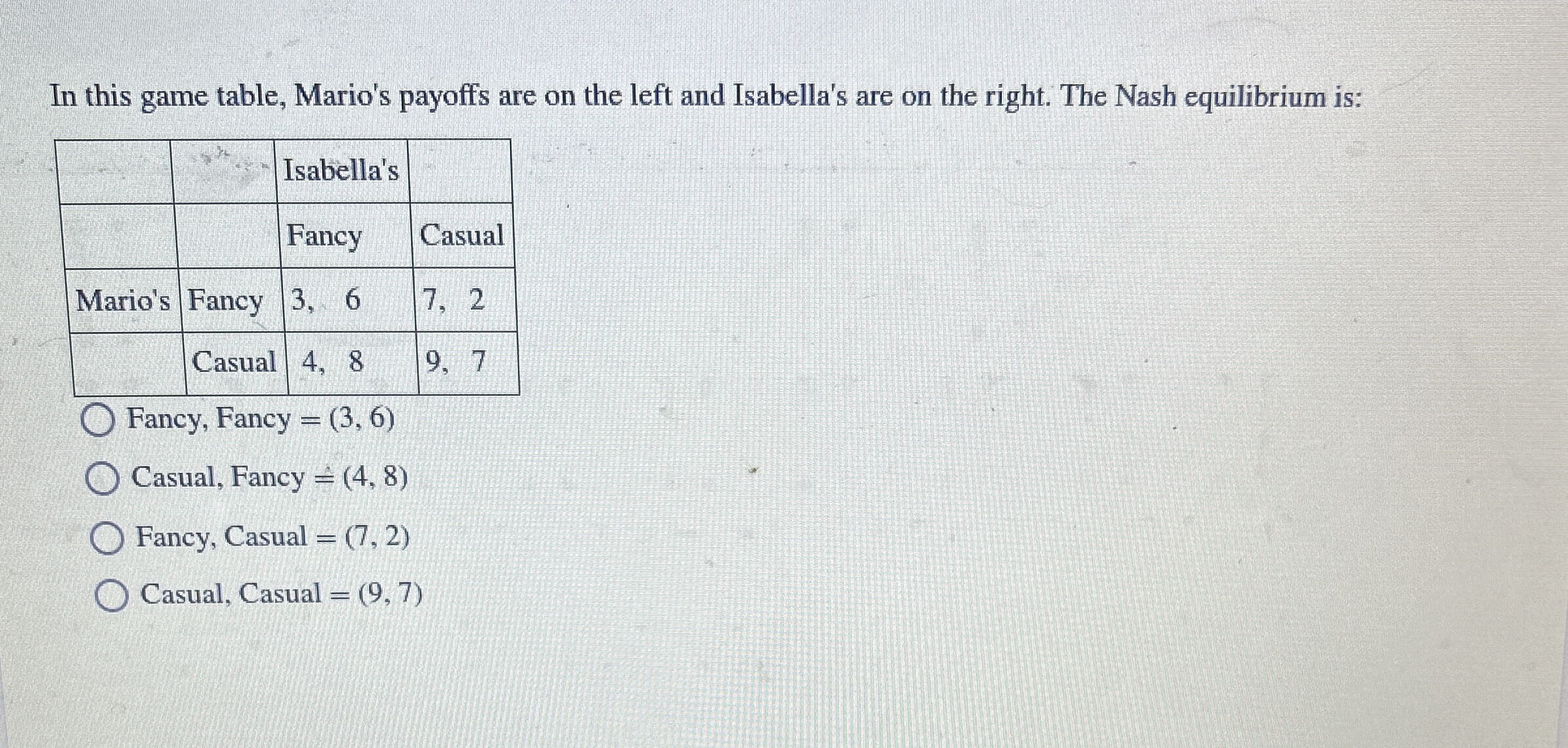 In this game table, Mario's payoffs are on the