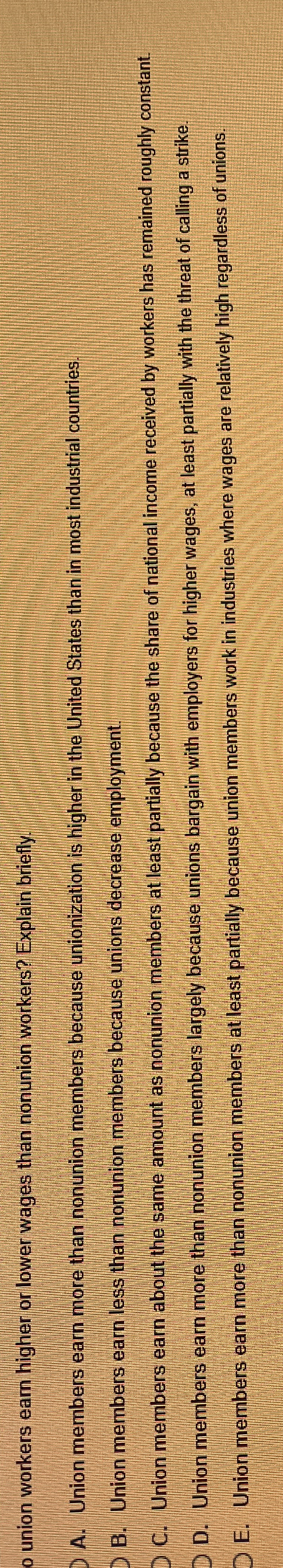 0 union workers eam higher or lower wages than