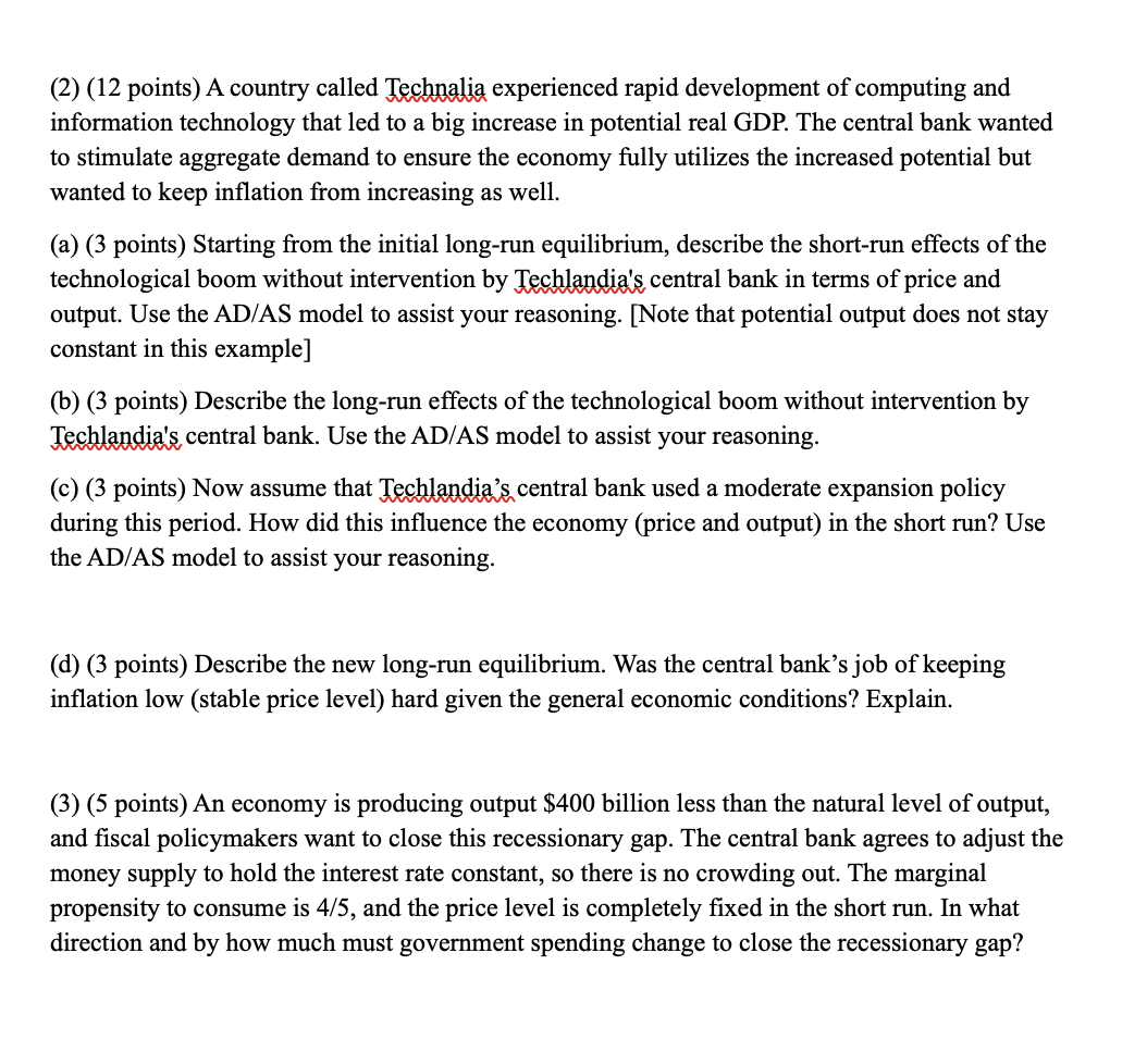 ( 2 ) ( 1 2 points ) A country called Technalia