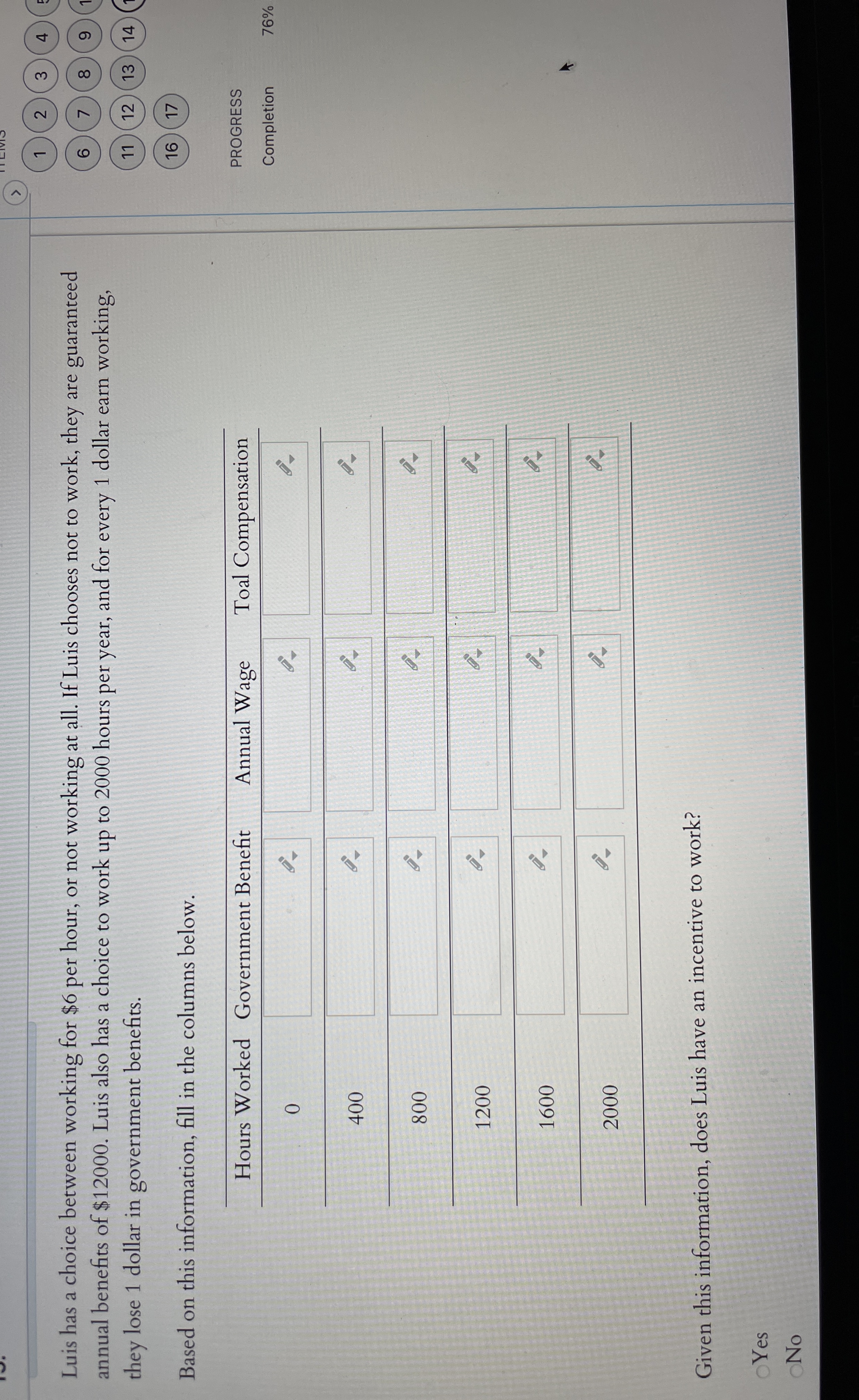 Luis has a choice between working for $ 6 per