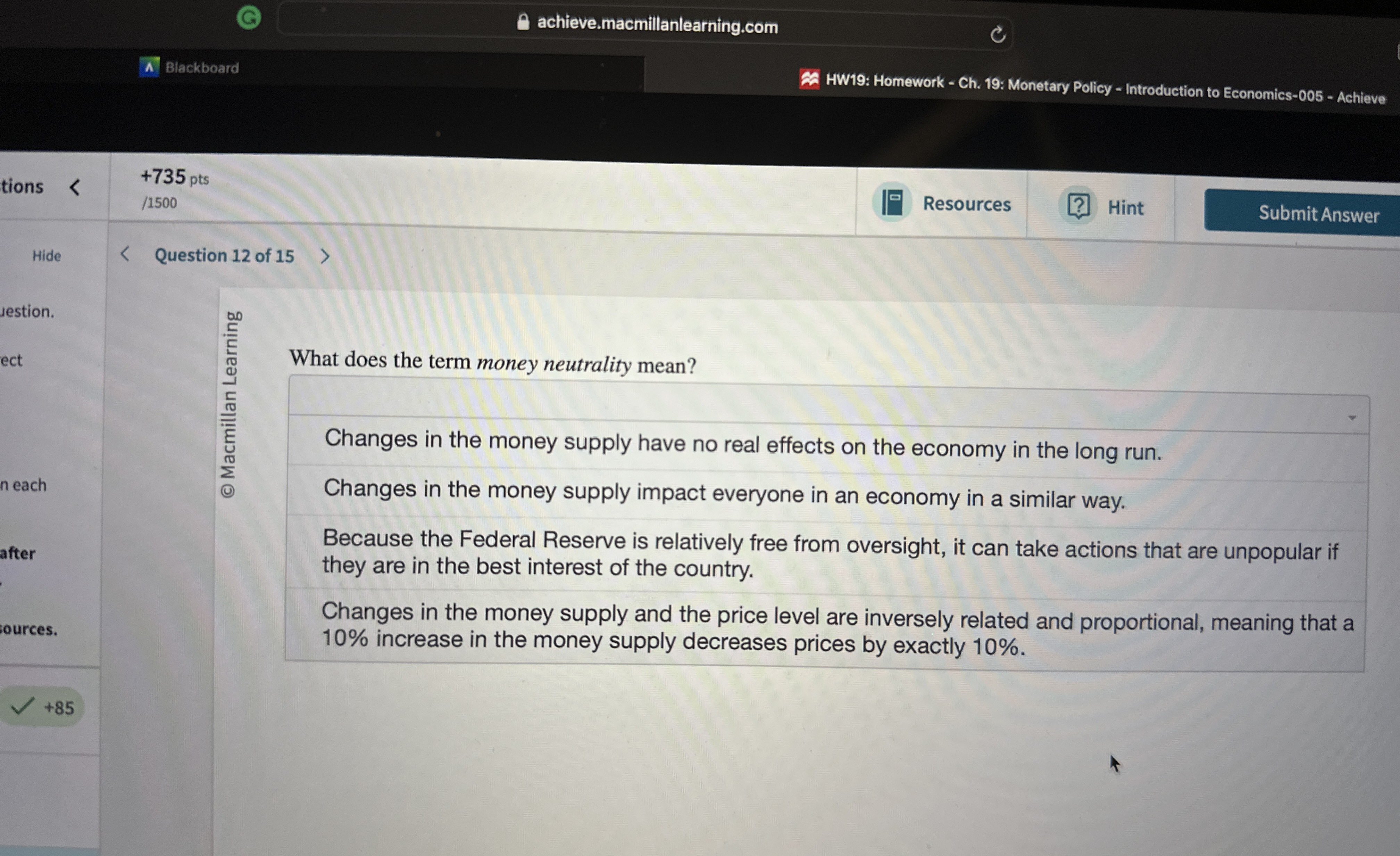 achieve.macmillanlearning.com Blackboard HW 1 9 :