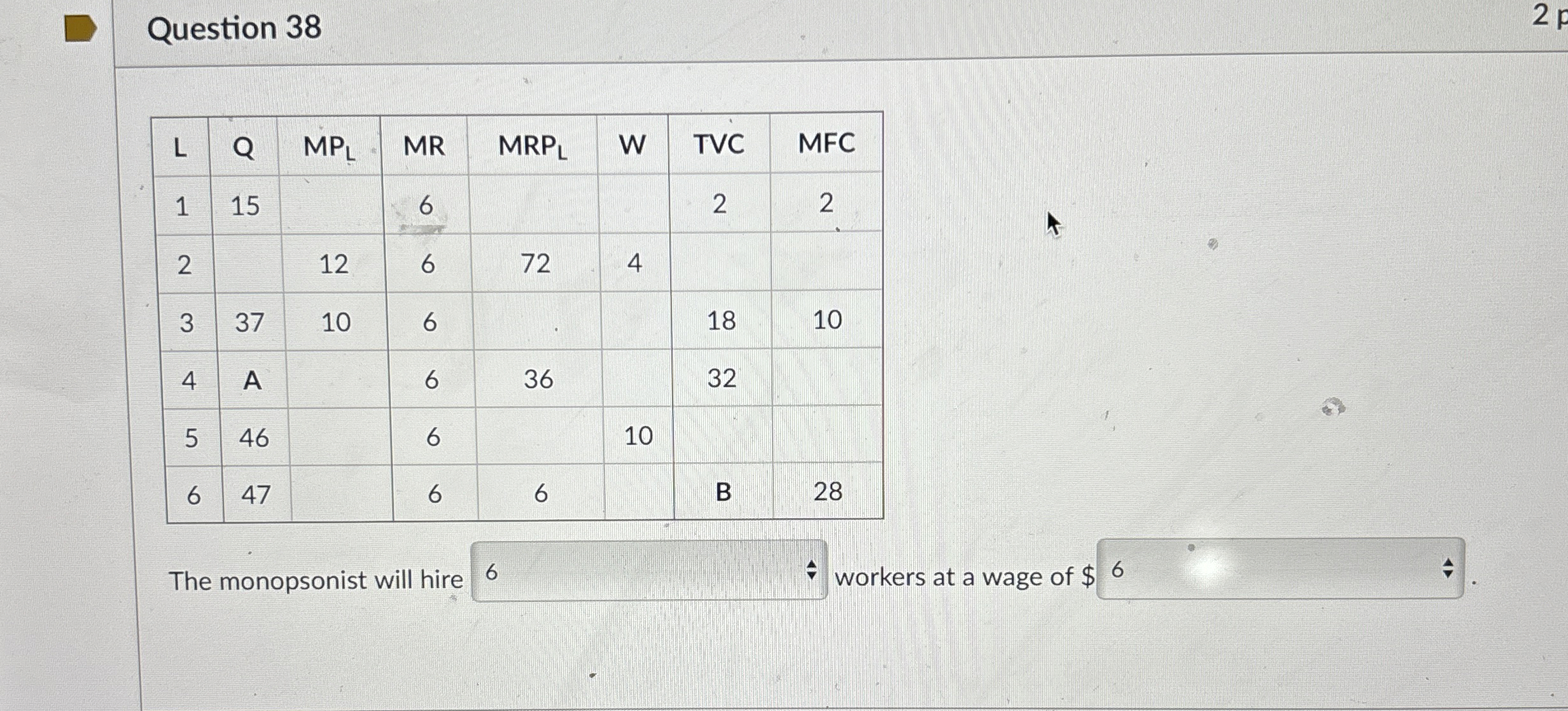 Question 3 8 \ table [ [ L , Q , M P L L , MR , M