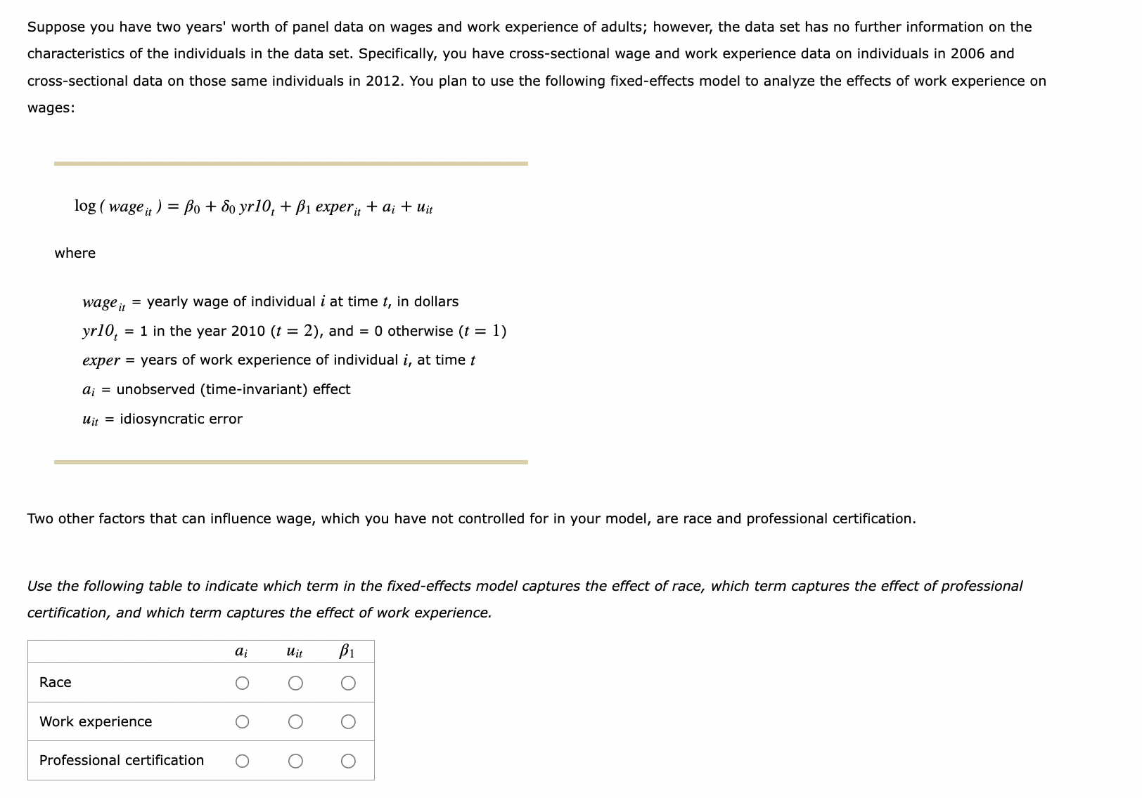 Suppose you have two years' worth o f panel data