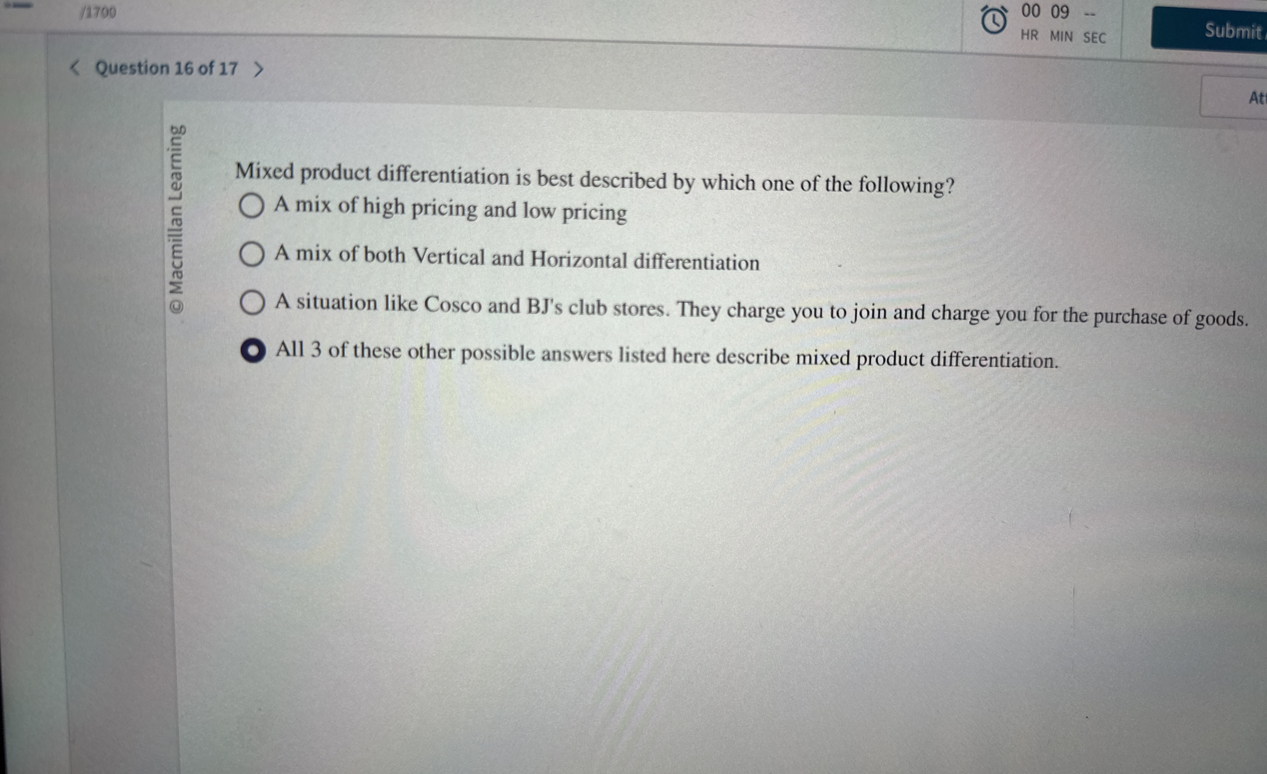 1 1 7 0 0 Question 1 6 of 1 7  style=