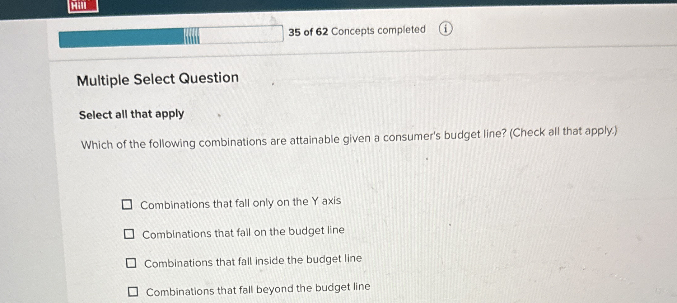 3 5 of 6 2 Concepts completed Multiple Select