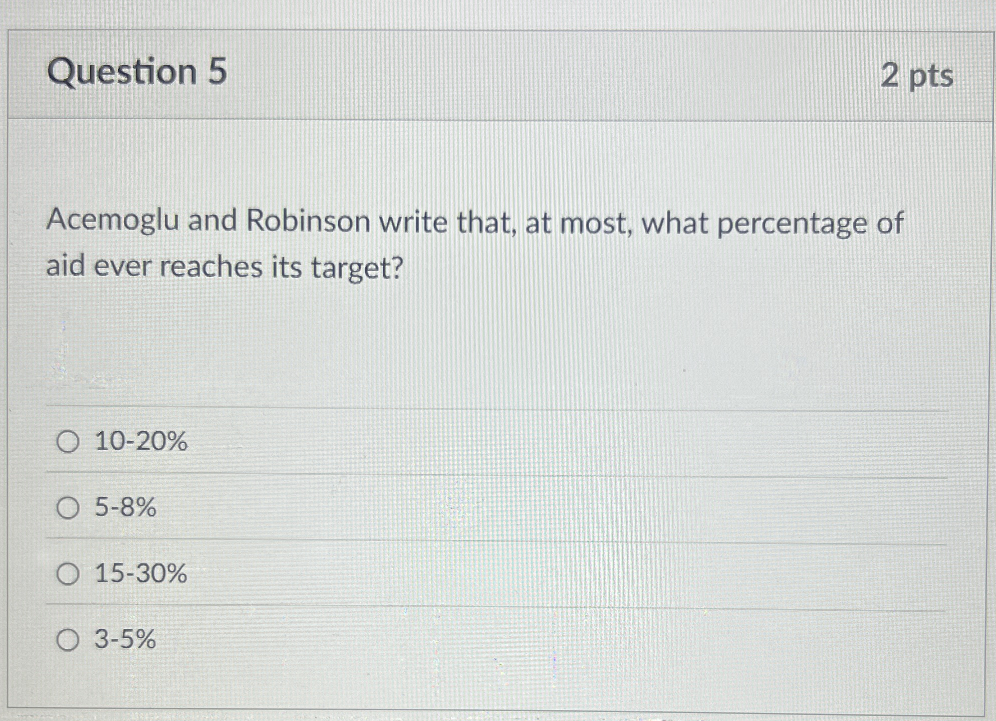Question 5 2 pts Acemoglu and Robinson write
