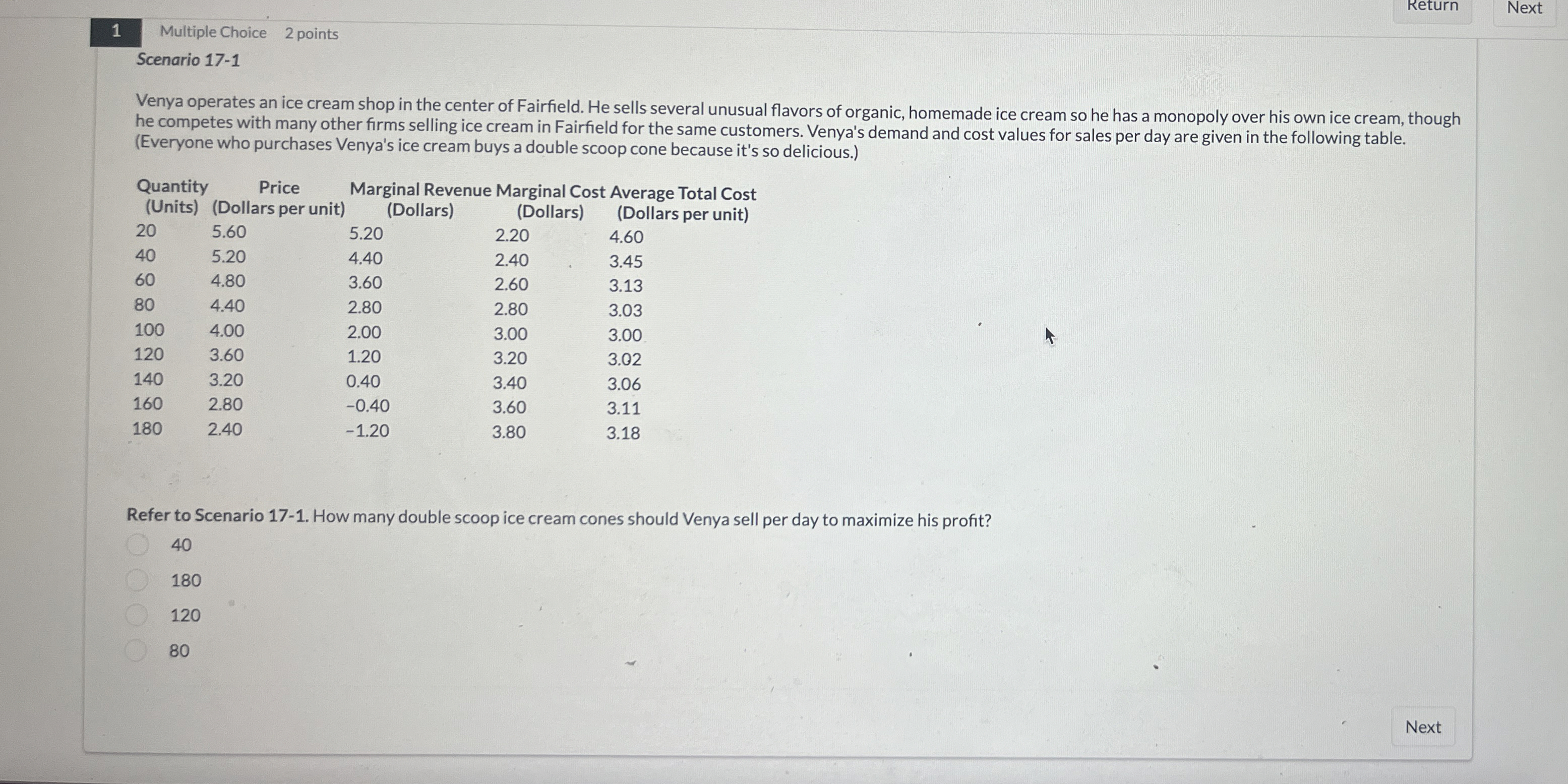 1 Multiple Choice 2 points Next Scenario 1 7 - 1