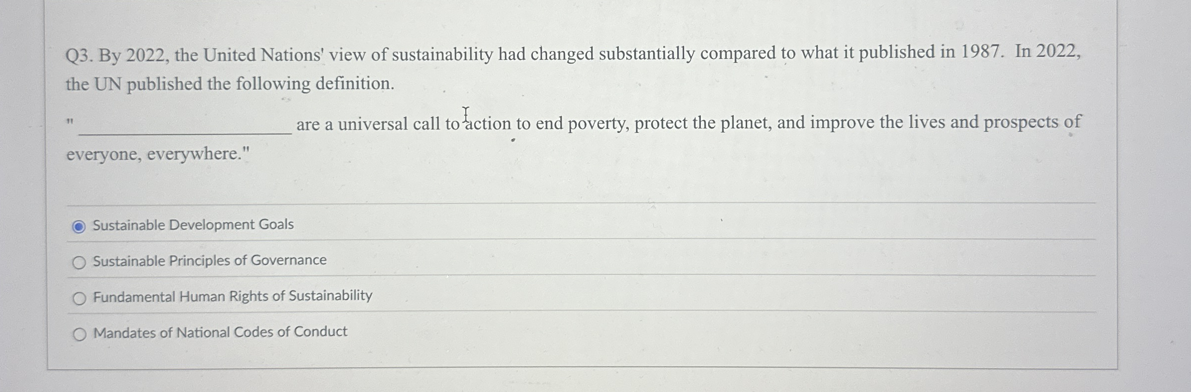 Q 3 . By 2 0 2 2 , the United Nations' view of