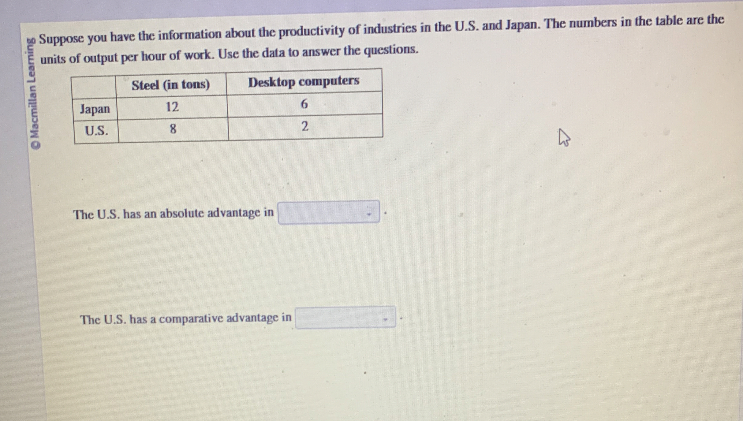 units of output per hour of work. Use the data to