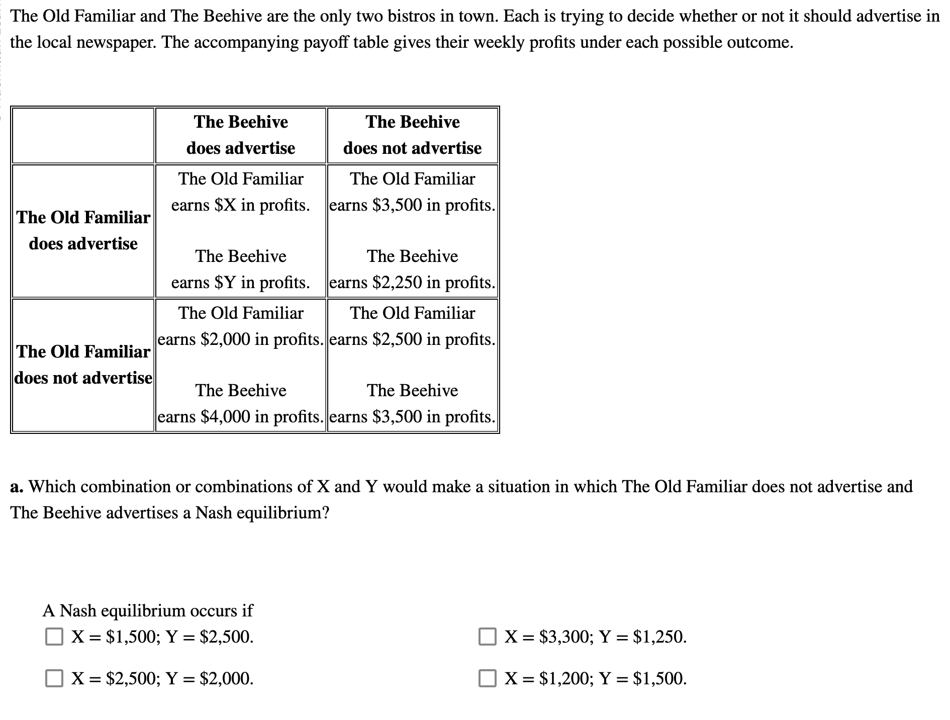 a . Which combination or combinations of X and Y
