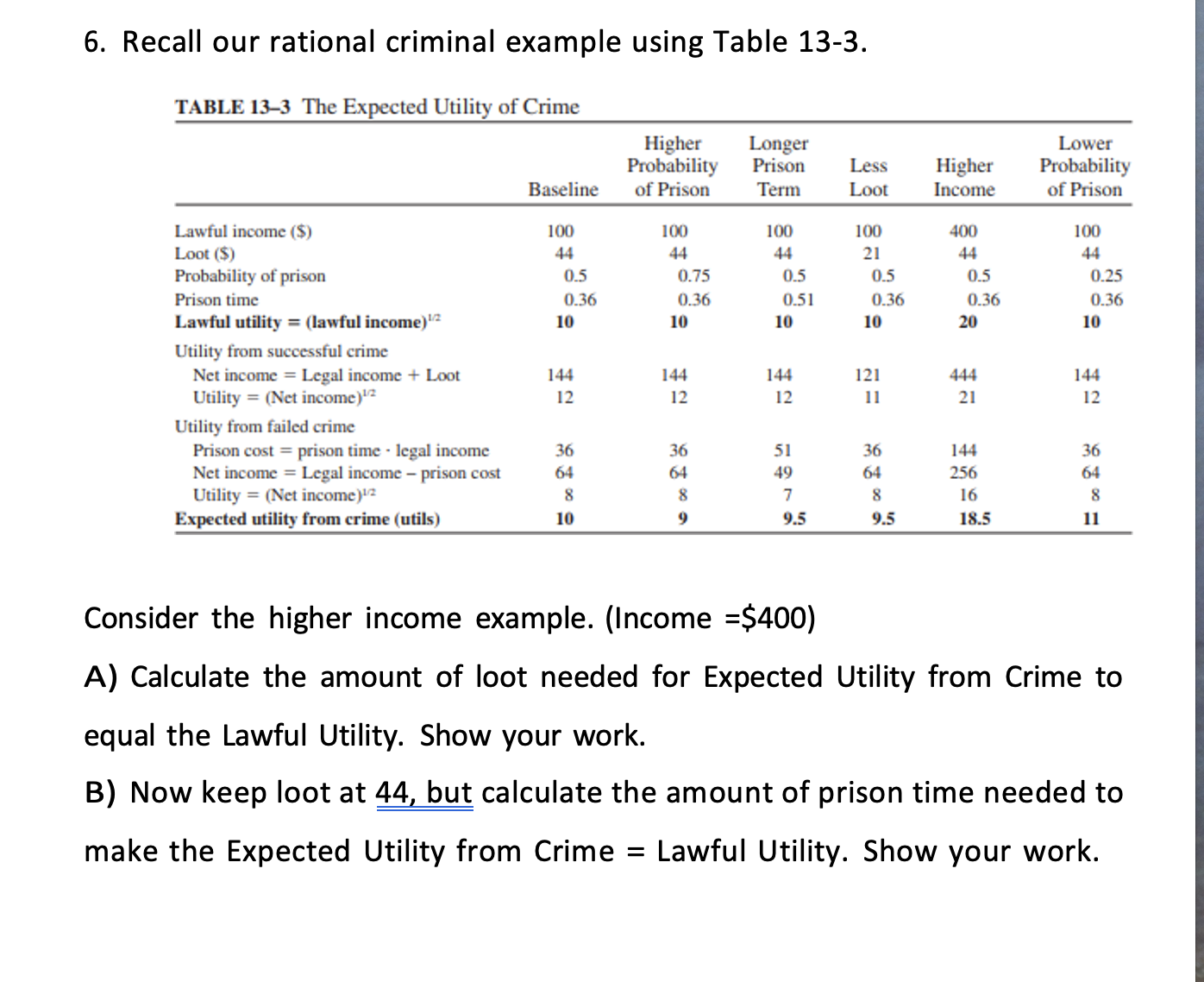 6 . Recall our rational criminal example using