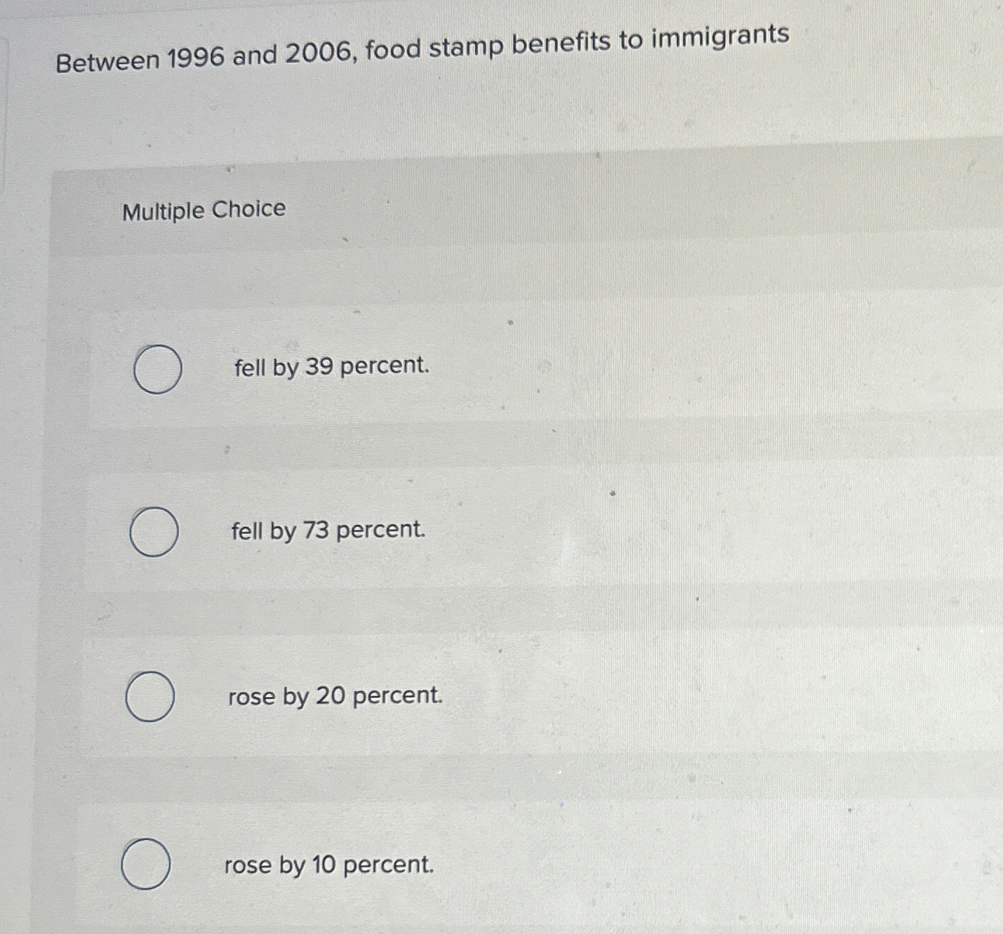 Between 1 9 9 6 and 2 0 0 6 , food stamp benefits