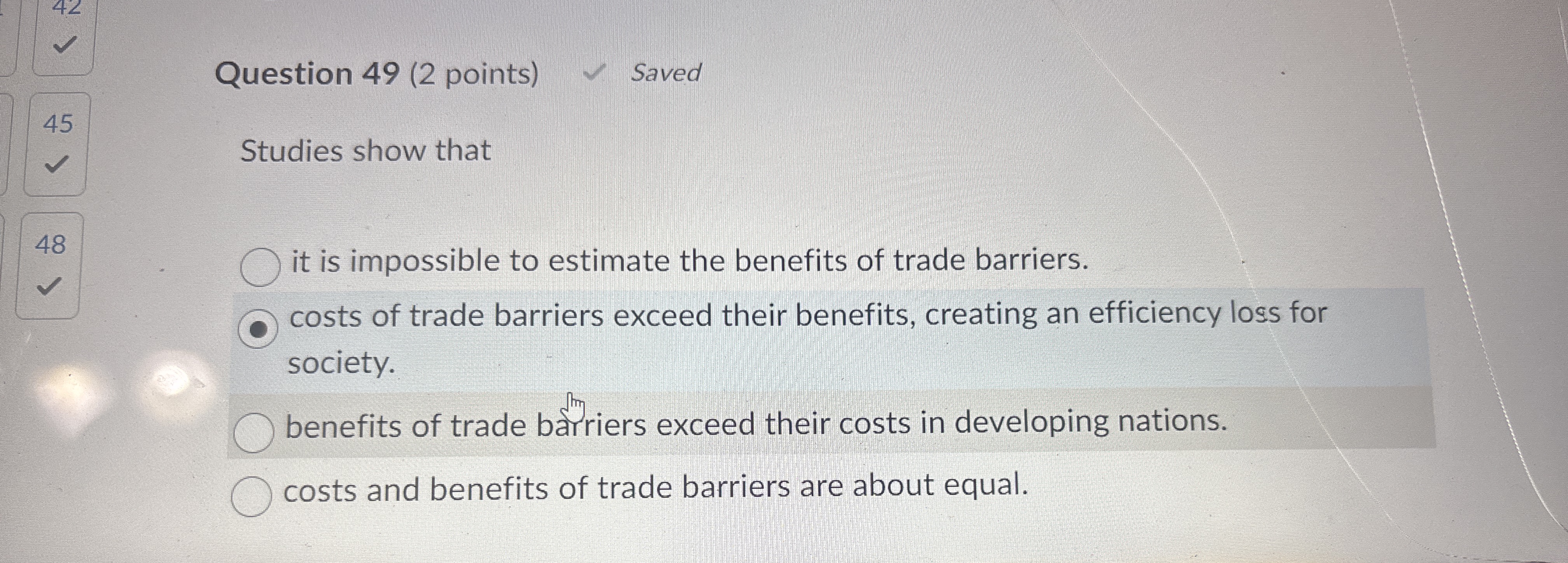 Question 4 9 ( 2 points ) Saved 4 5 Studies show
