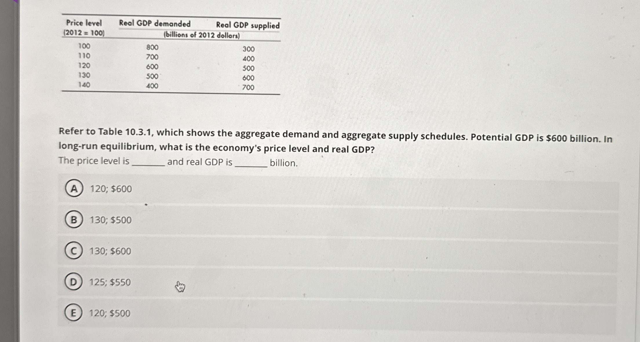 \ table [ [ \ table [ [ Price level ] , [ ) = ( 1