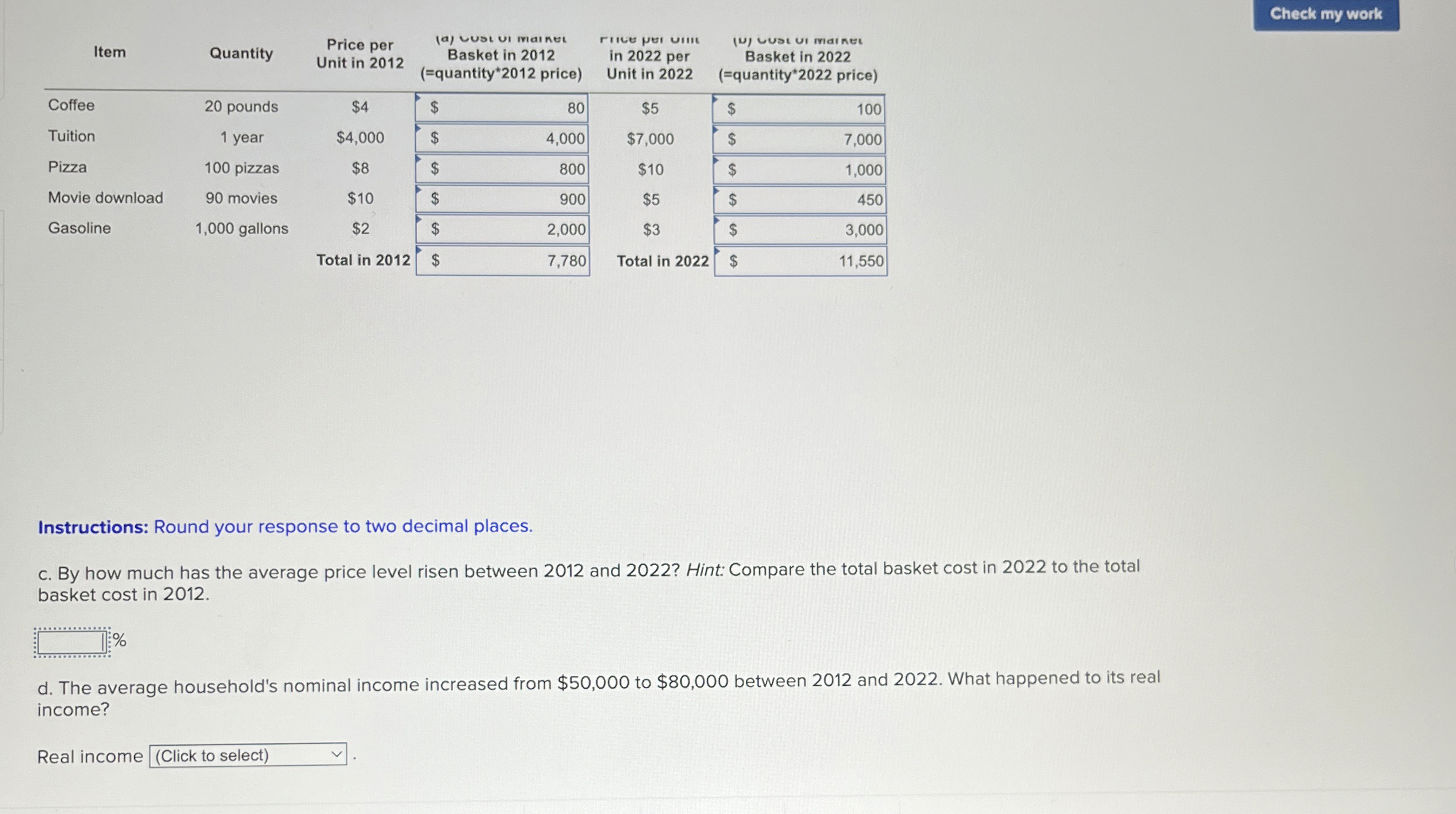\ table [ [ Item , Quantity,Price per Unit in 2 0