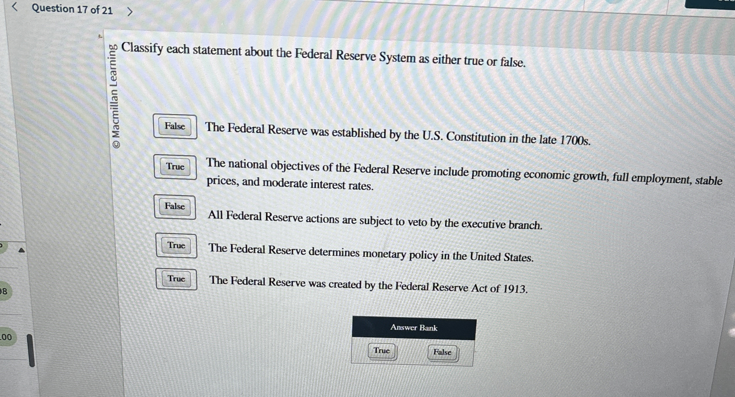 Question 1 7 of 2 1 Classify each statement about