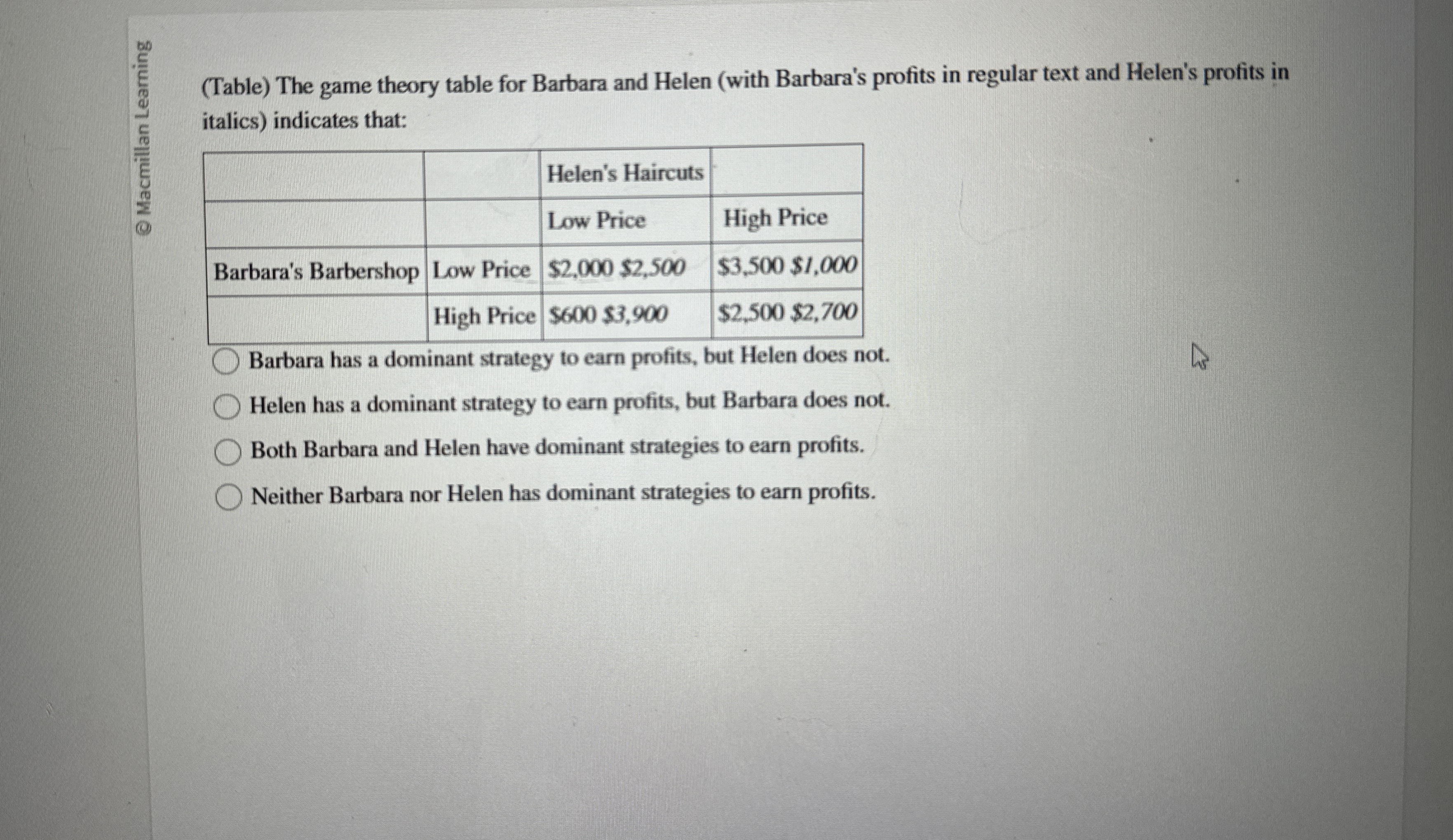 ( Table ) The game theory table for Barbara and
