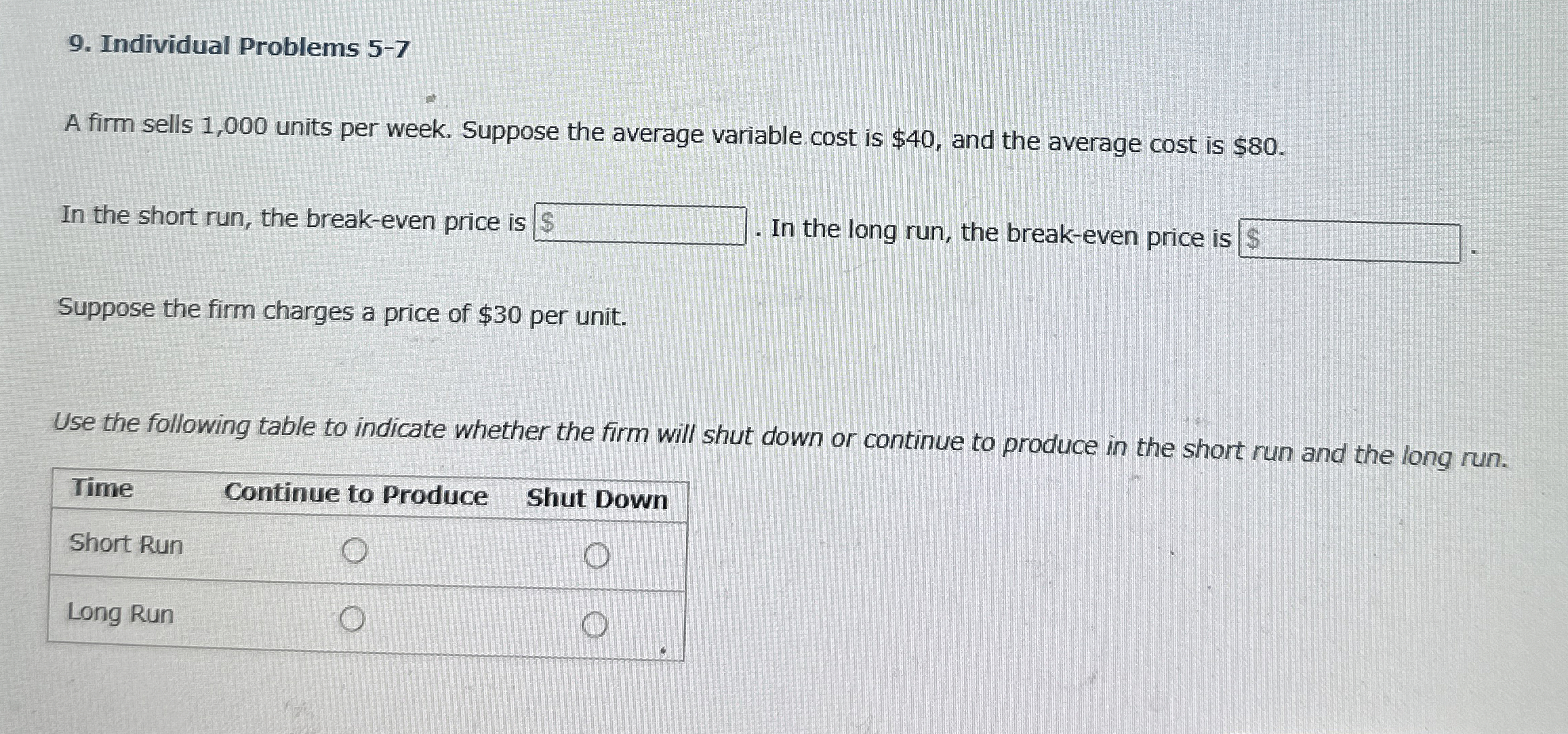 Individual Problems 5 - 7 A firm sells 1 , 0 0 0