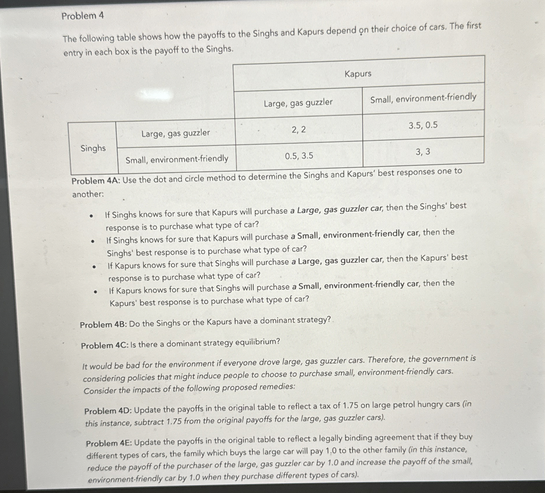 Problem 4 The following table shows how the