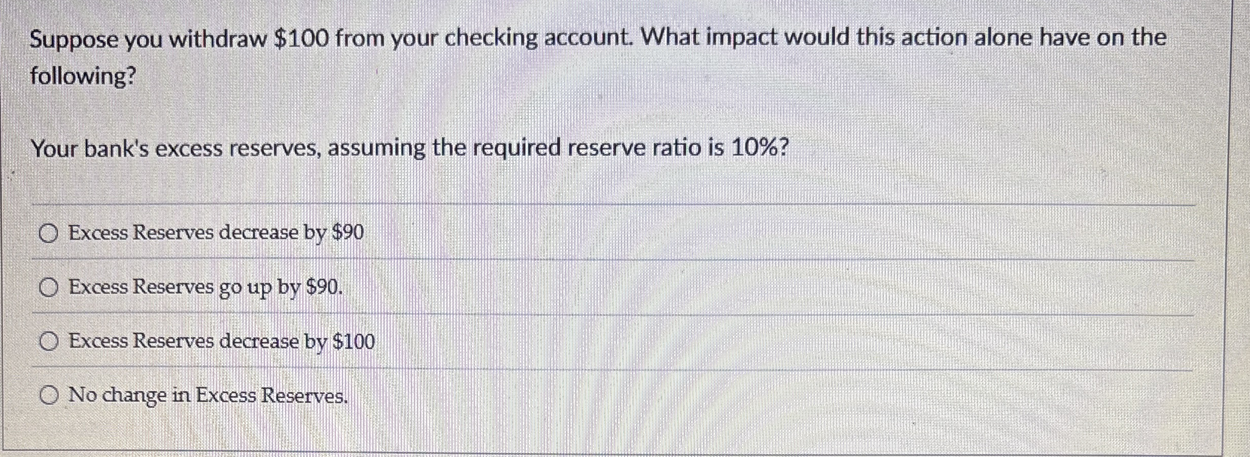 Suppose you withdraw $ 1 0 0 from your checking