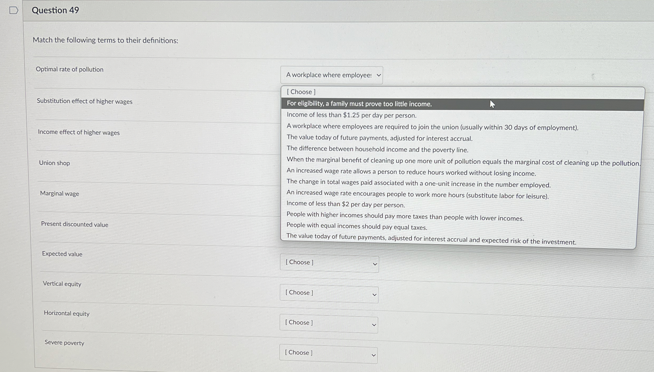 Question 4 9 Match the following terms to their