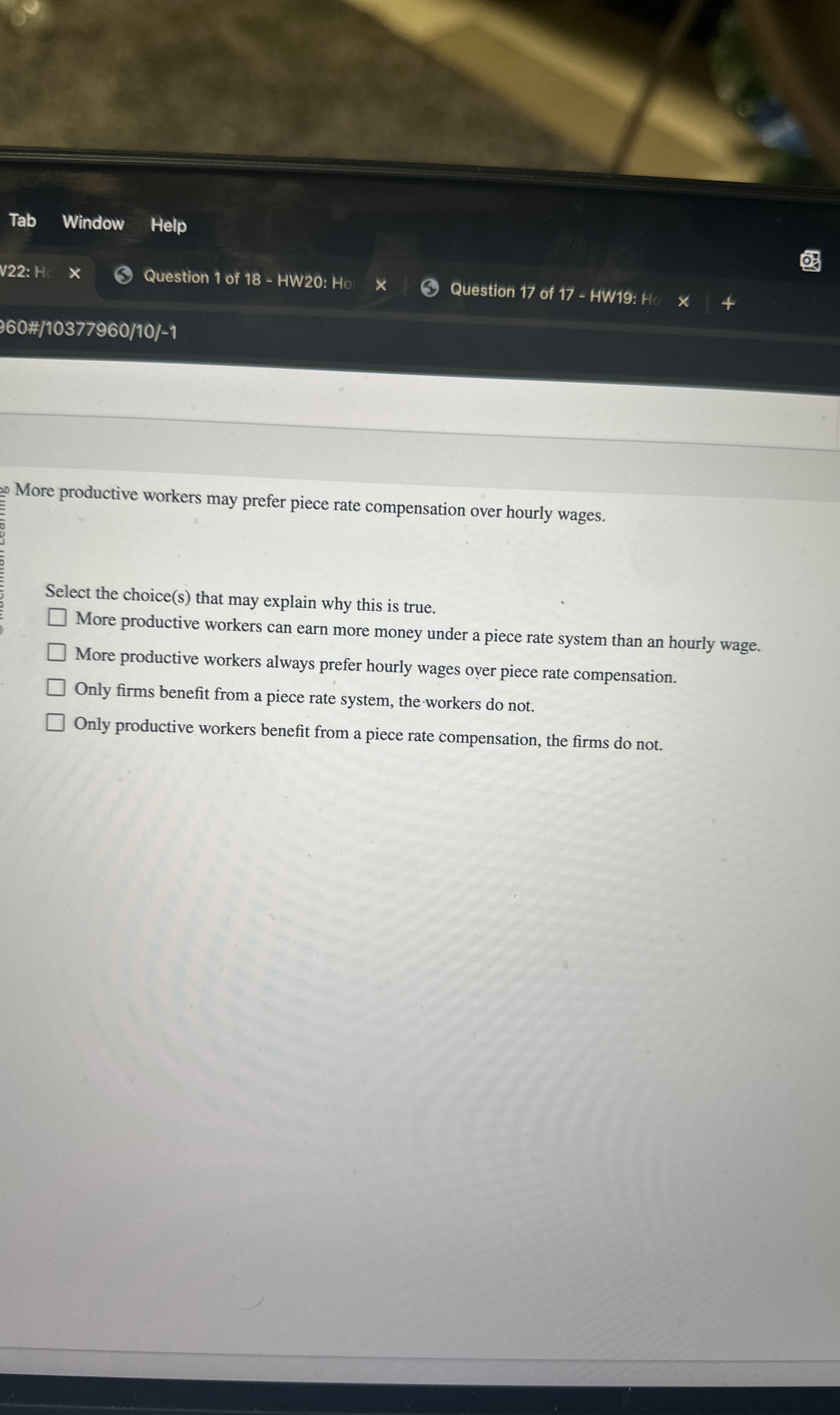 Tab Window Help V 2 2 : Hc Question 1 of 1 8 - HW