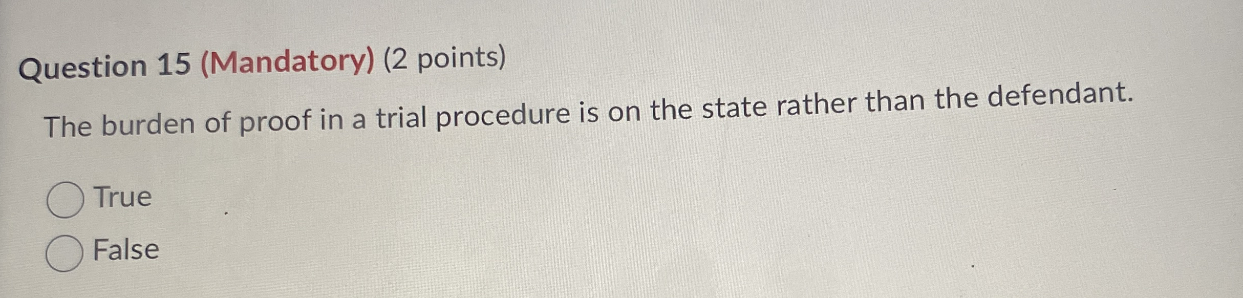 Question 1 5 ( Mandatory ) ( 2 points ) The