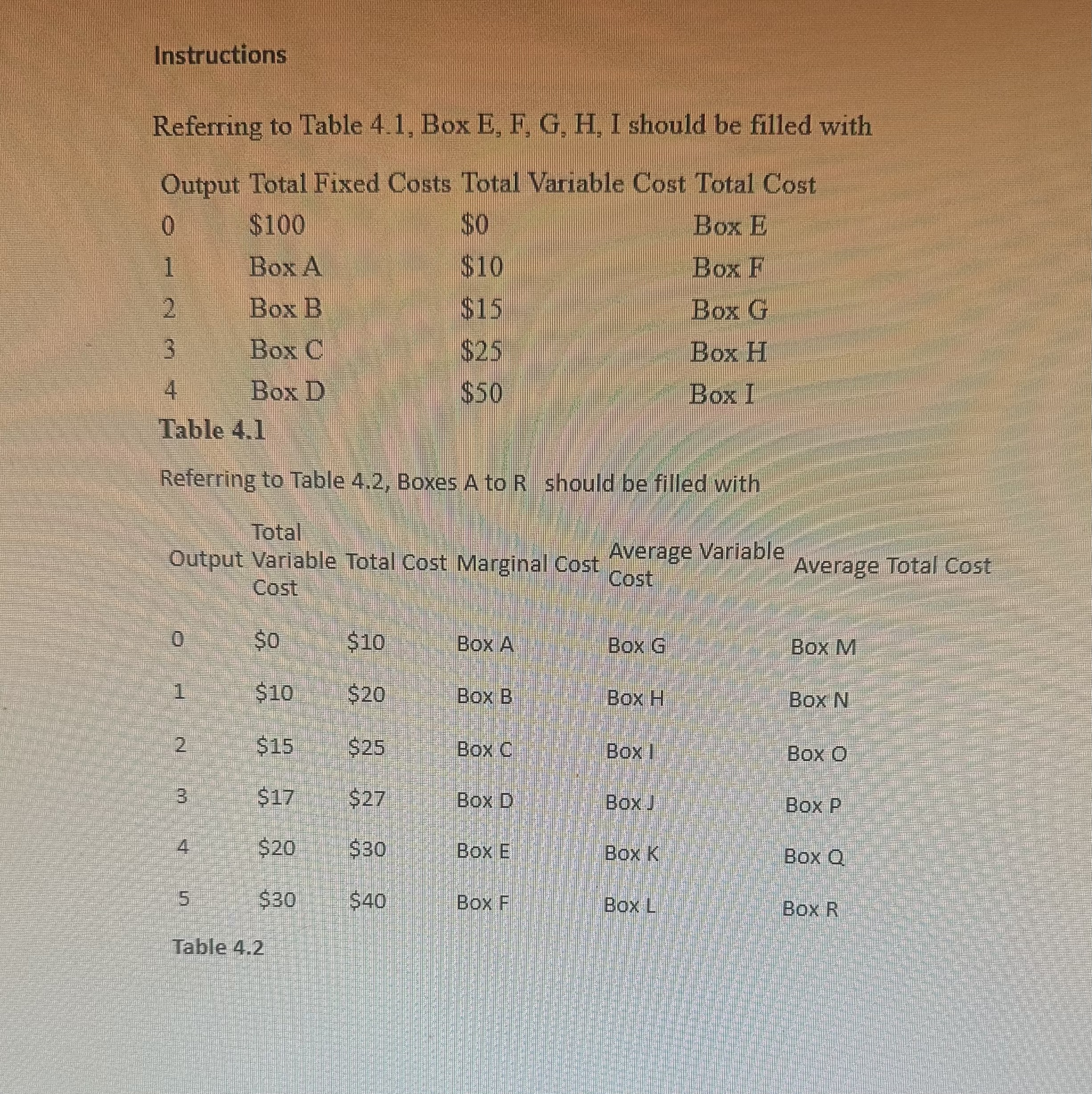 Instructions Referring to Table 4 . 1 , Box E , F