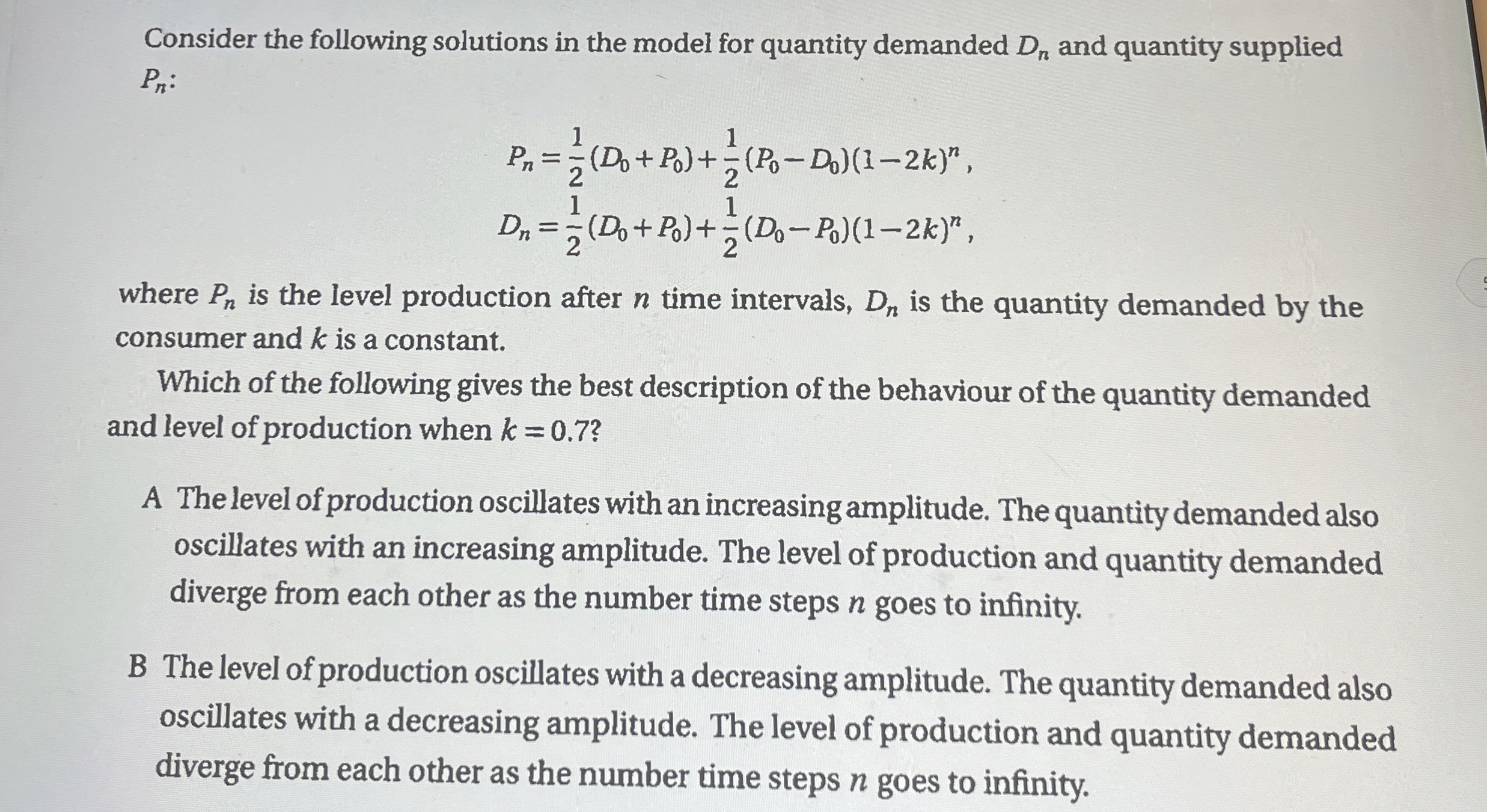 Consider the following solutions in the model for