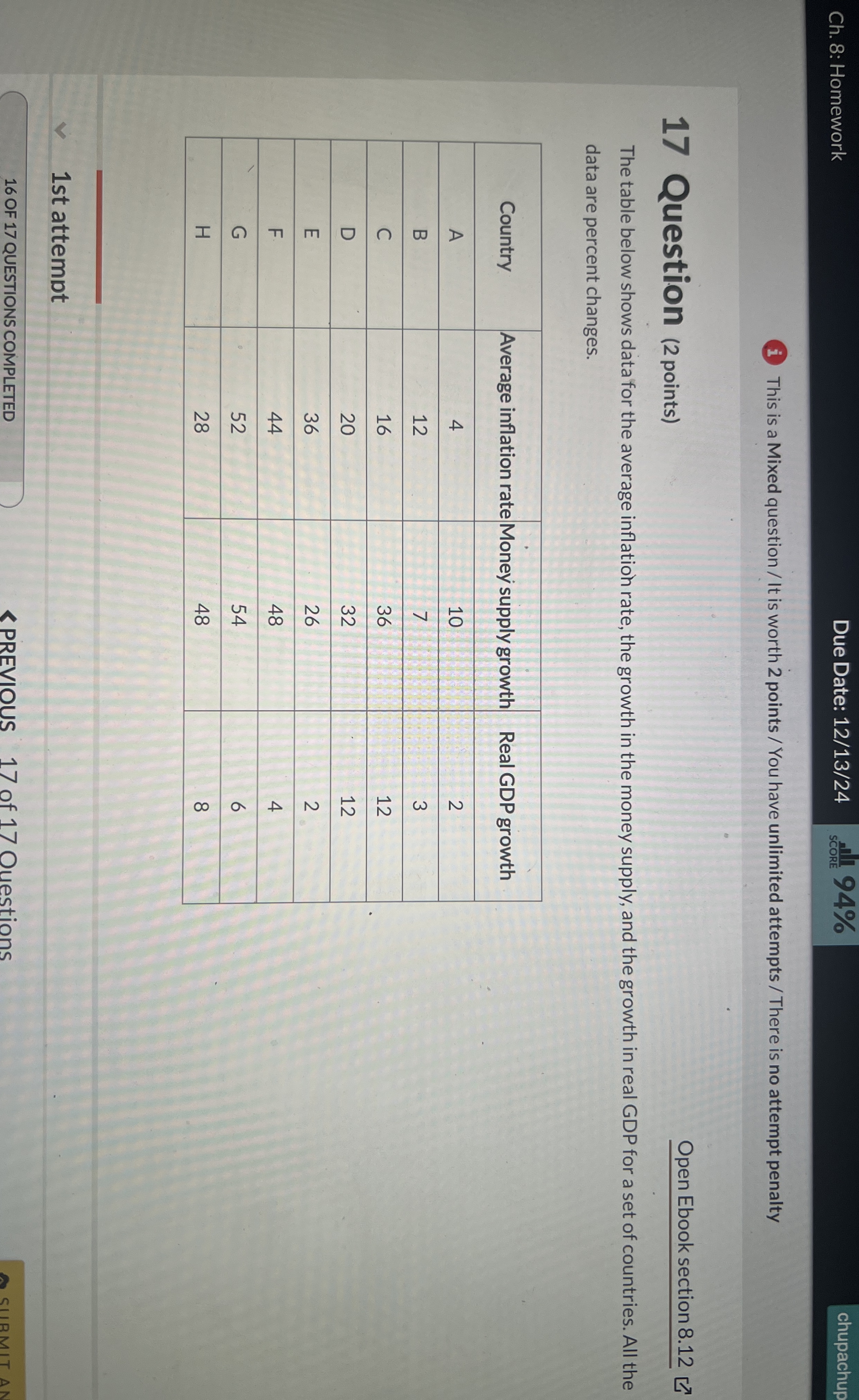Ch . 8 : Homework Due Date: 1 2 / 1 3 / 2 4 9