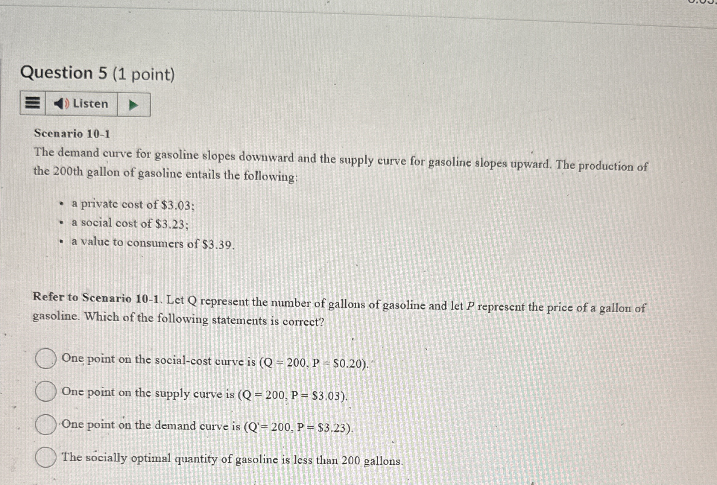 Question 5 ( 1 point ) Scenario 1 0 - 1 The