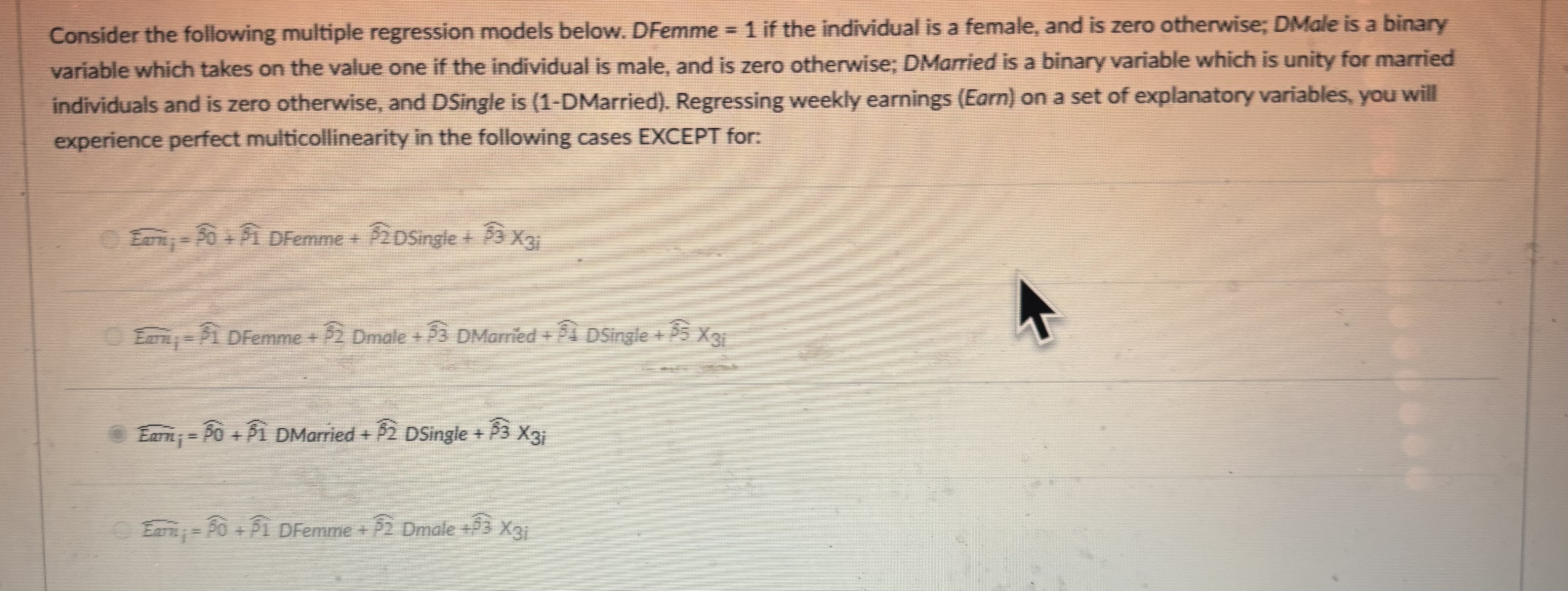 Consider the following multiple regression models