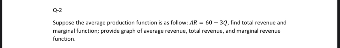 Q - 2 Suppose the average production function is