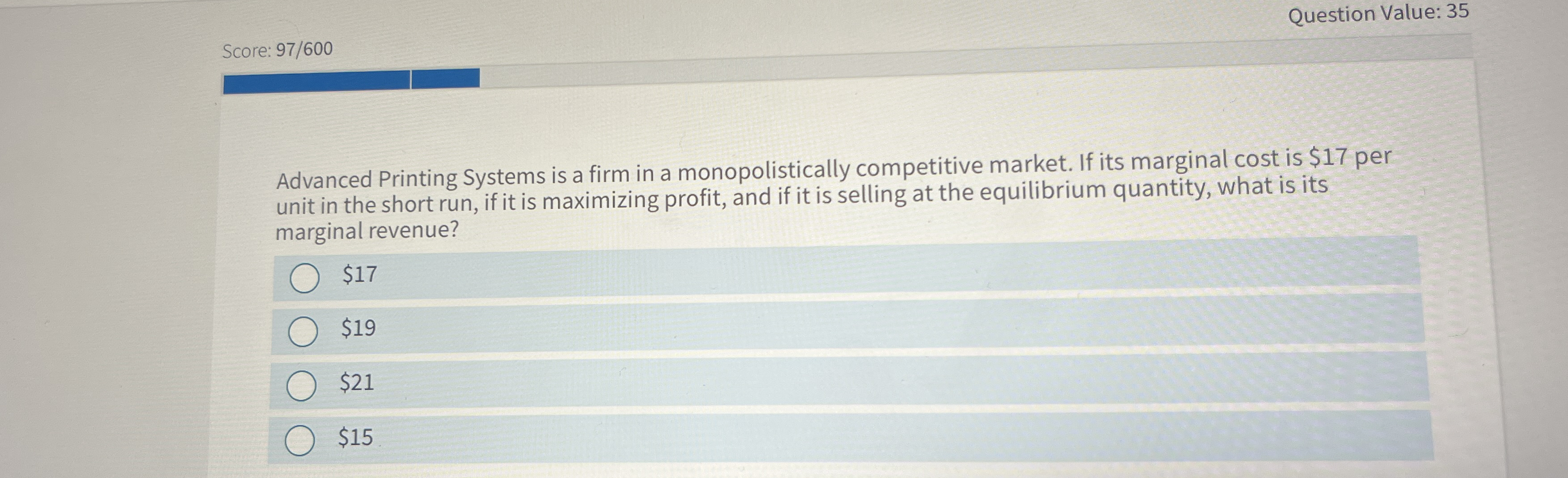 Question Value: 3 5 Score: 9 7 / 6 0 0 Advanced