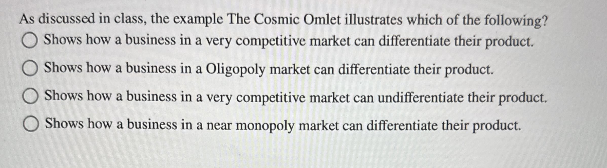 As discussed in class, the example The Cosmic