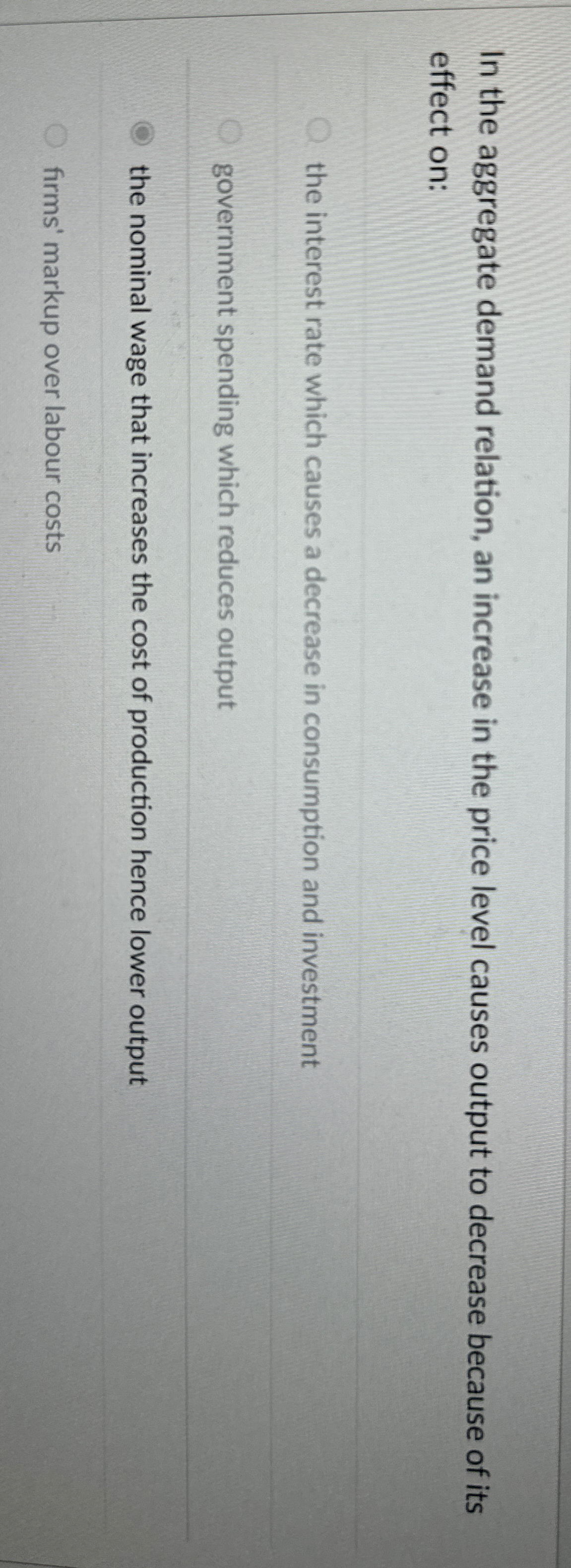 In the aggregate demand relation, an increase in