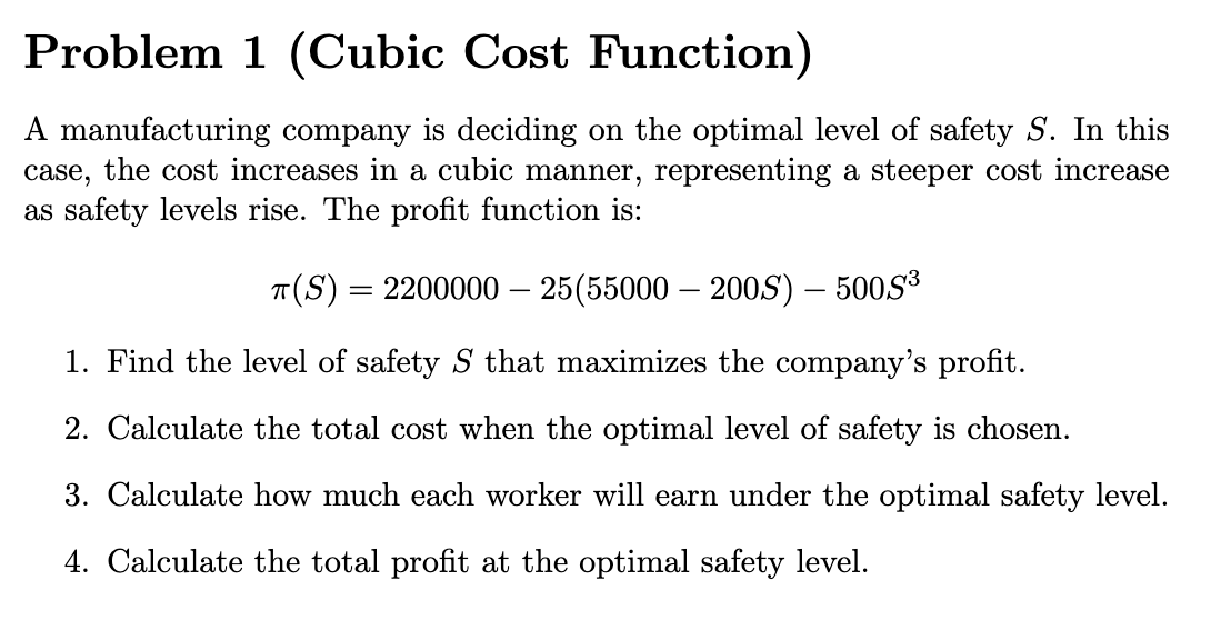 Problem 1 ( C u b i c Cost Function ) A