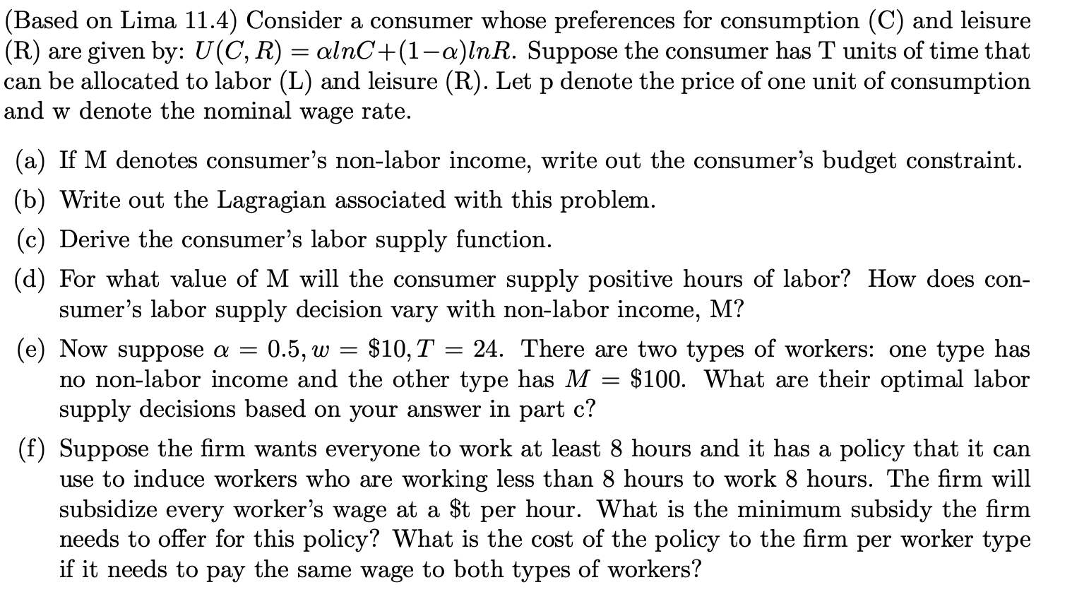 Consider a consumer whose preferences for