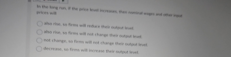 In the long run, if the price level increases,