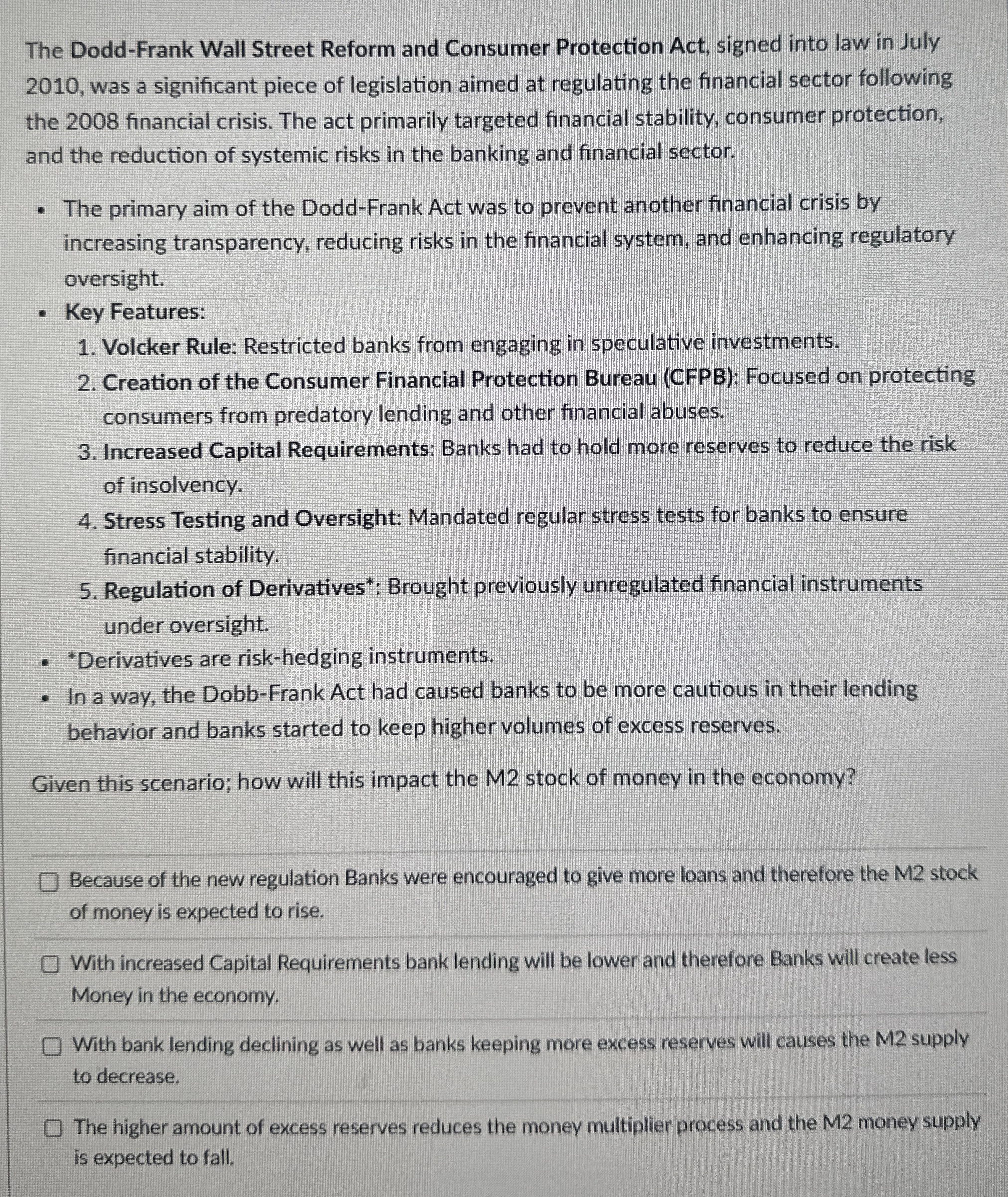 The Dodd - Frank Wall Street Reform and Consumer