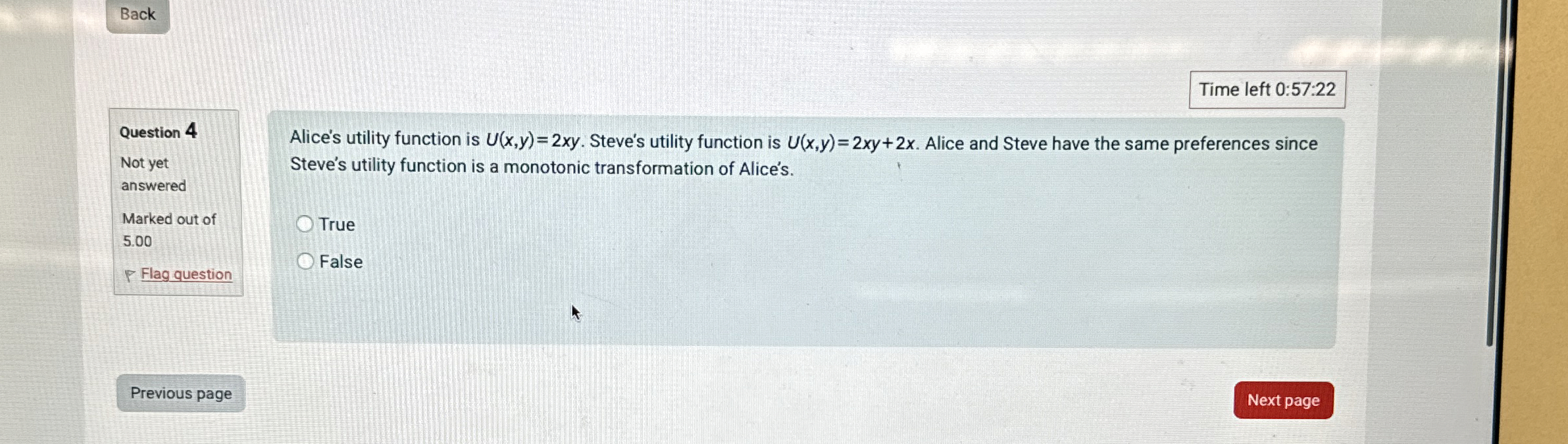 Back Time left 0 : 5 7 : 2 2 Question 4 Not yet