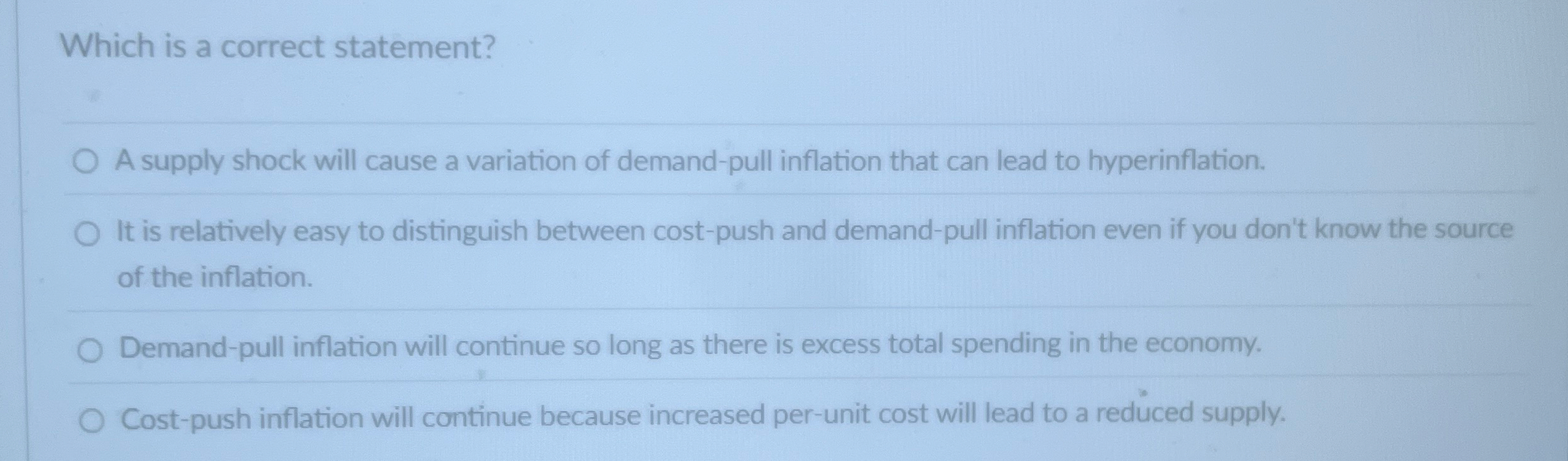 Which is a correct statement? A supply shock will