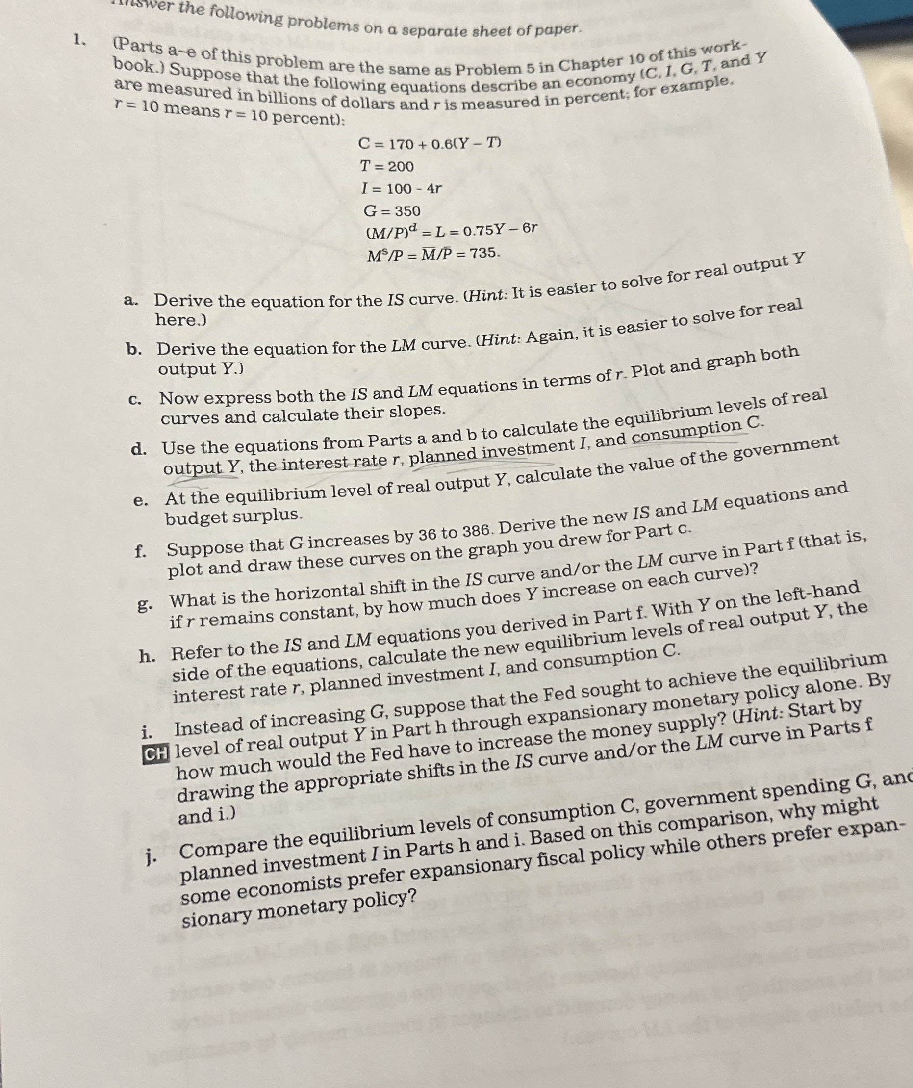 Parts a - e of this problem are the same as