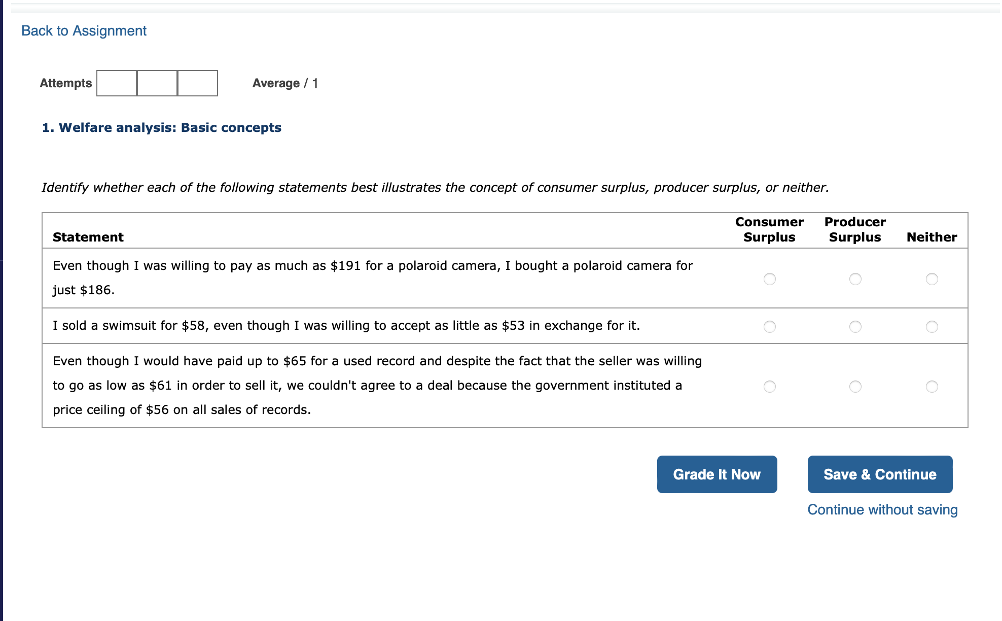 Attempts Average / 1 1 . Welfare analysis: Basic